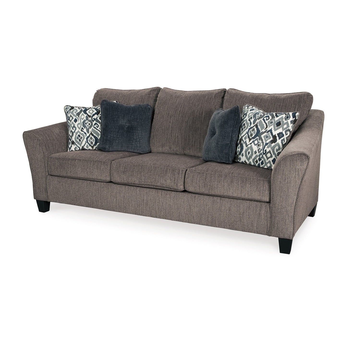 Nima Sofa, Slate Gray Polyester, Chenille, 4 Throw Pillows, 92 Inch