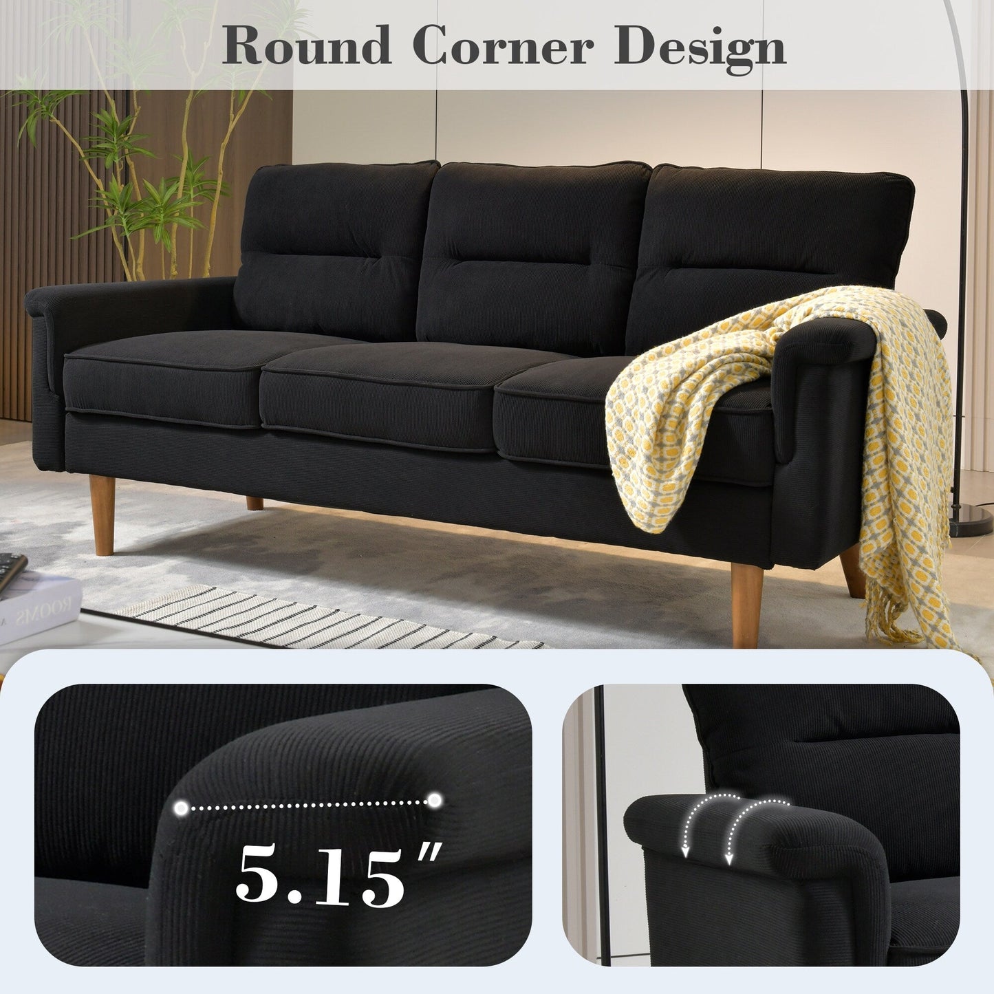 OVIOS Fluffy Cushion Wood Leg Indoor Sofa