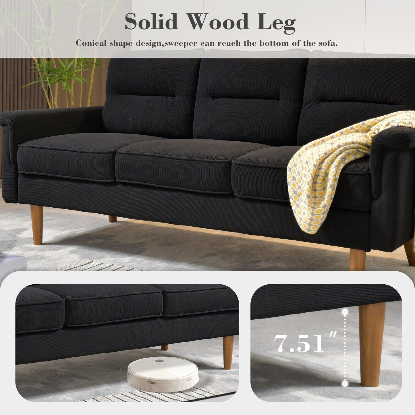 OVIOS Fluffy Cushion Wood Leg Indoor Sofa