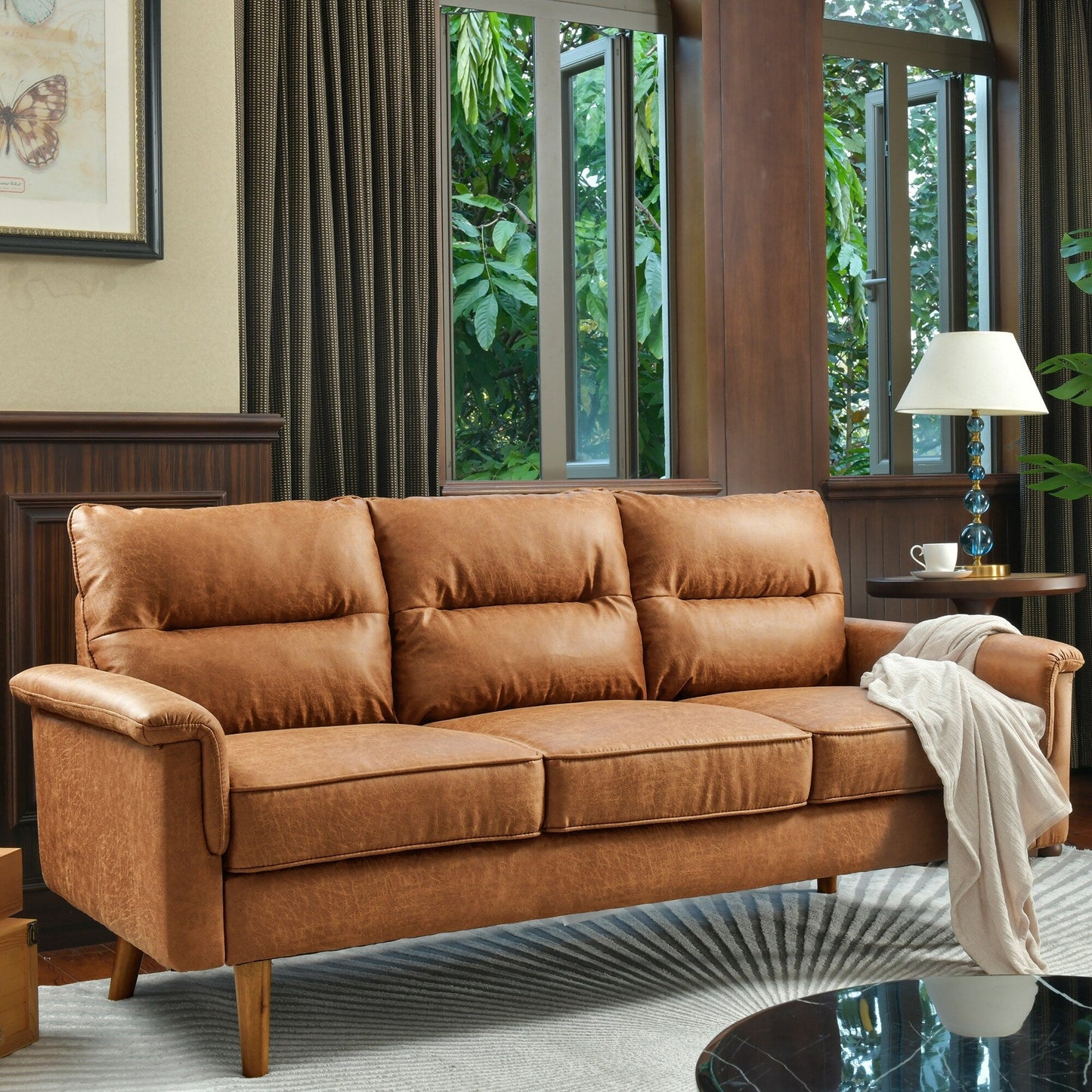 OVIOS Fluffy Cushion Wood Leg Indoor Sofa