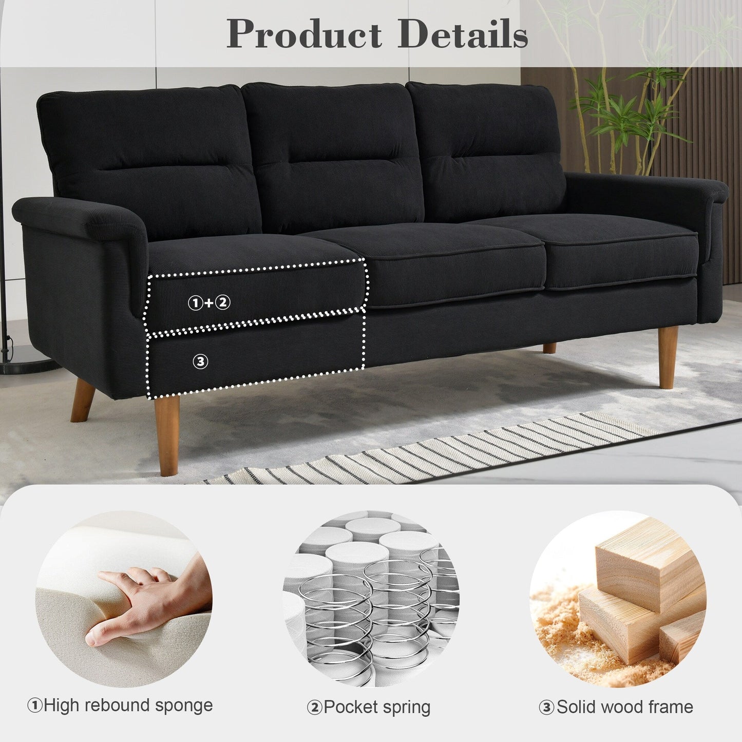 OVIOS Fluffy Cushion Wood Leg Indoor Sofa