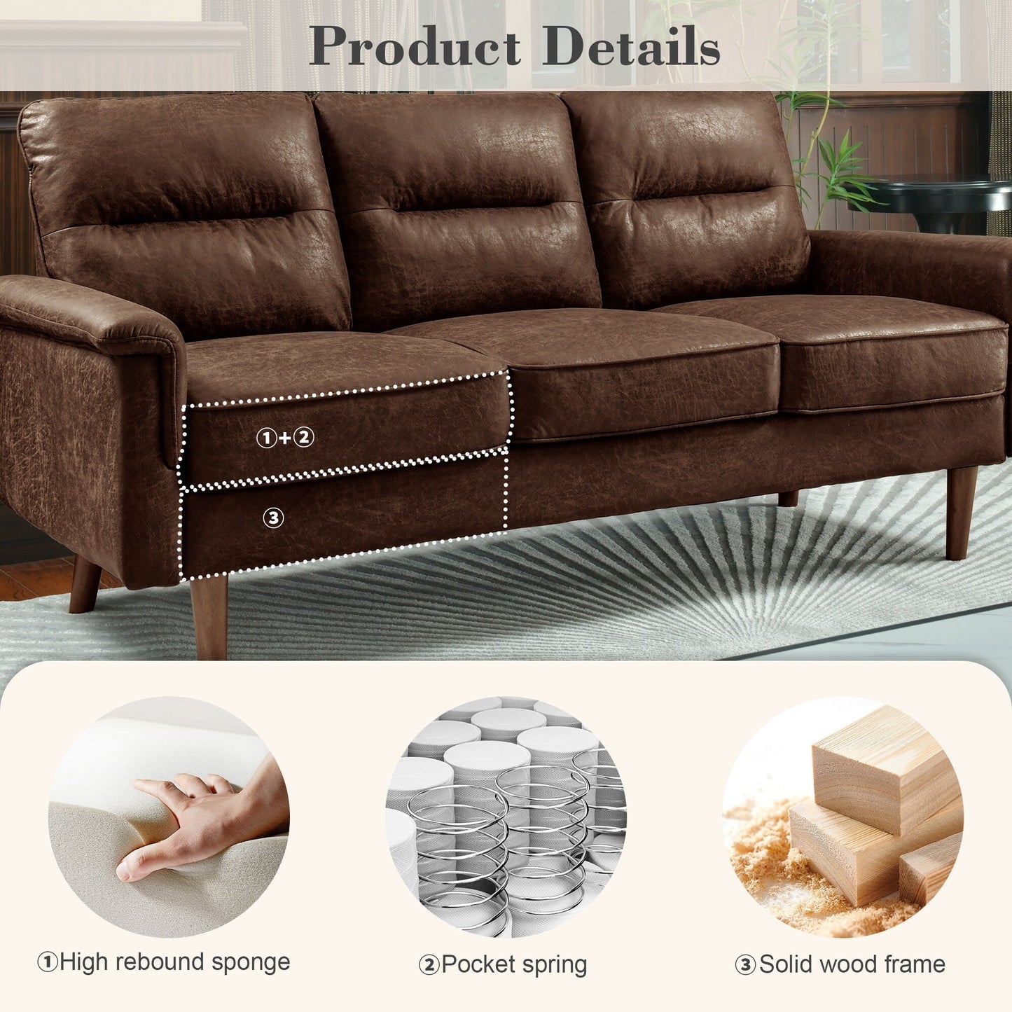 OVIOS Fluffy Cushion Wood Leg Indoor Sofa