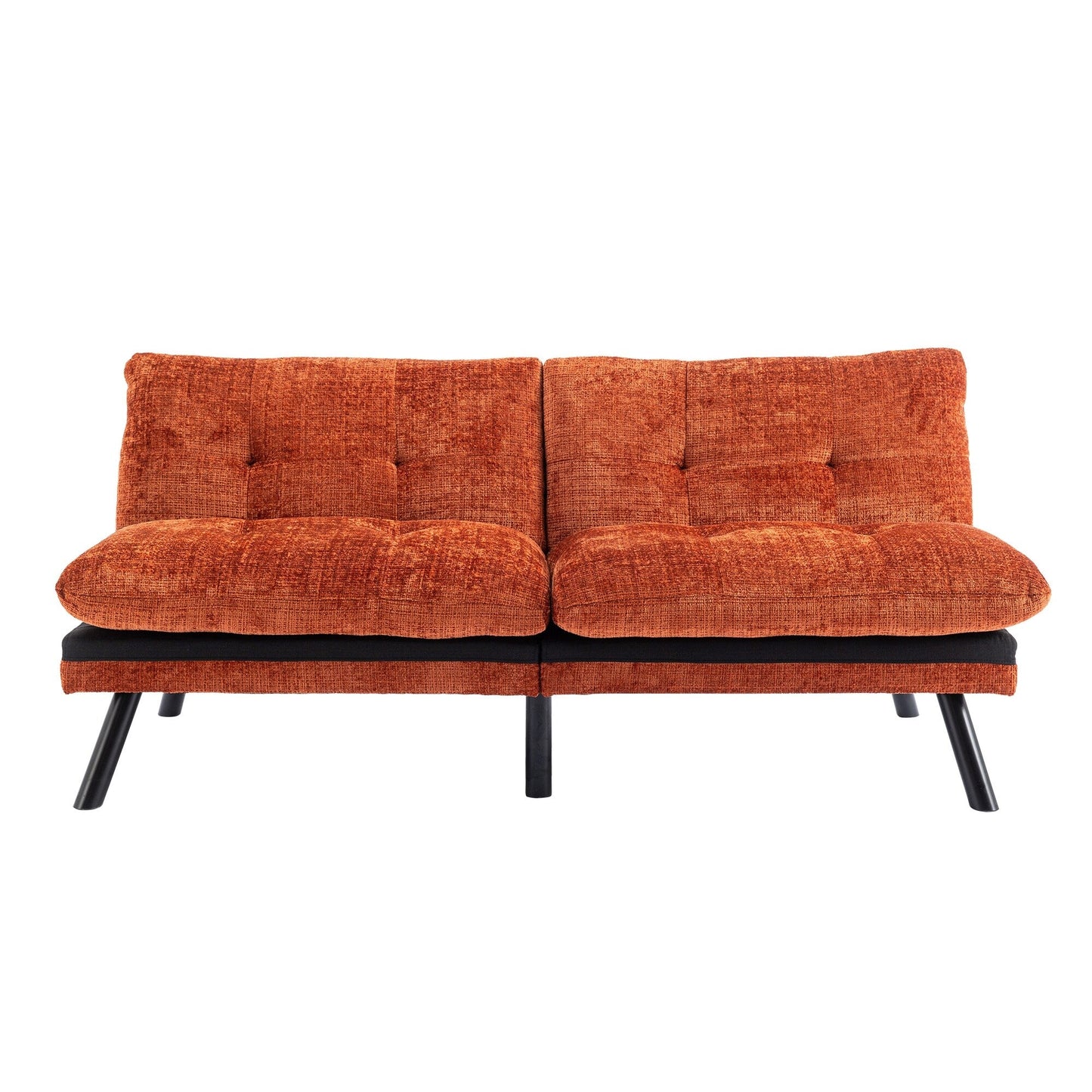 Orange 75.6 Chenille Convertible Loveseat Futon Sofa Bed with Metal Legs for Living Room