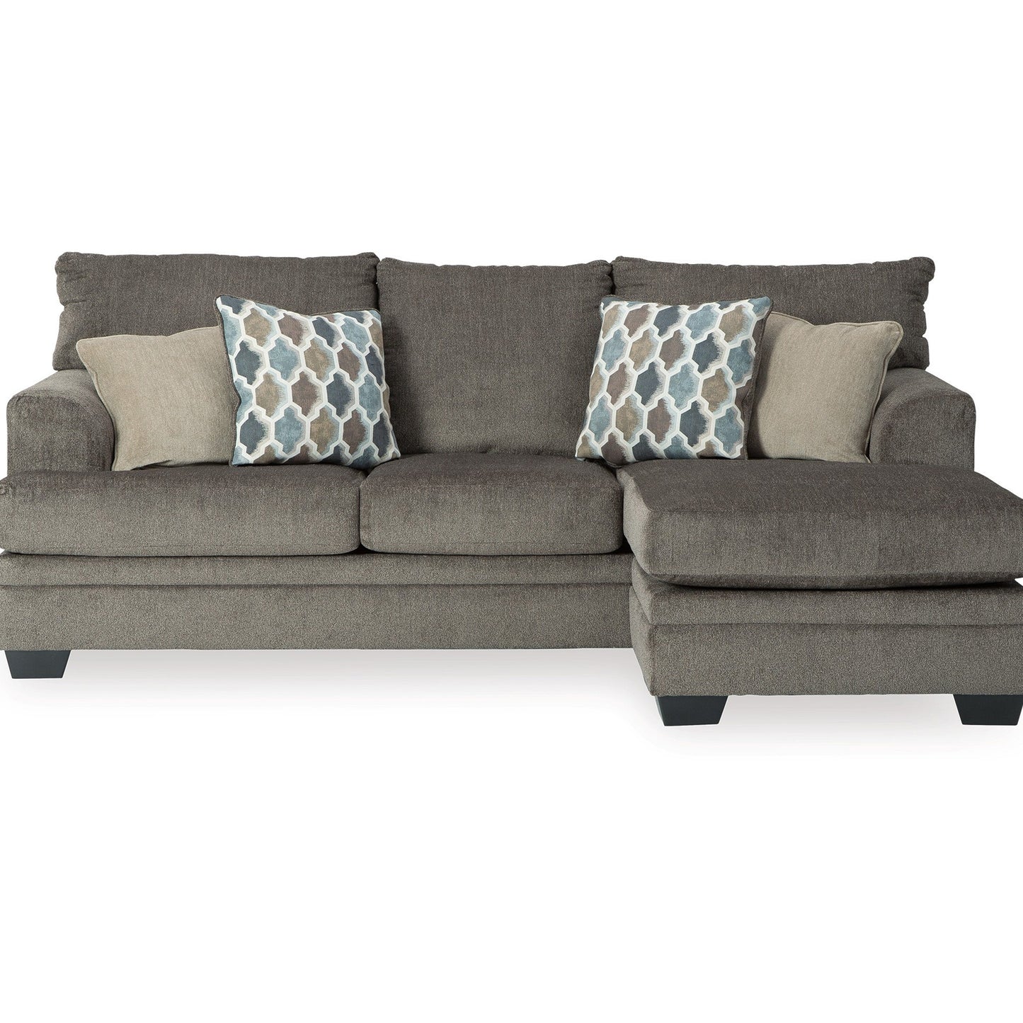Orsten Sofa Chaise, Slate Gray Chenille, 4 Throw Pillows, 92 Inch