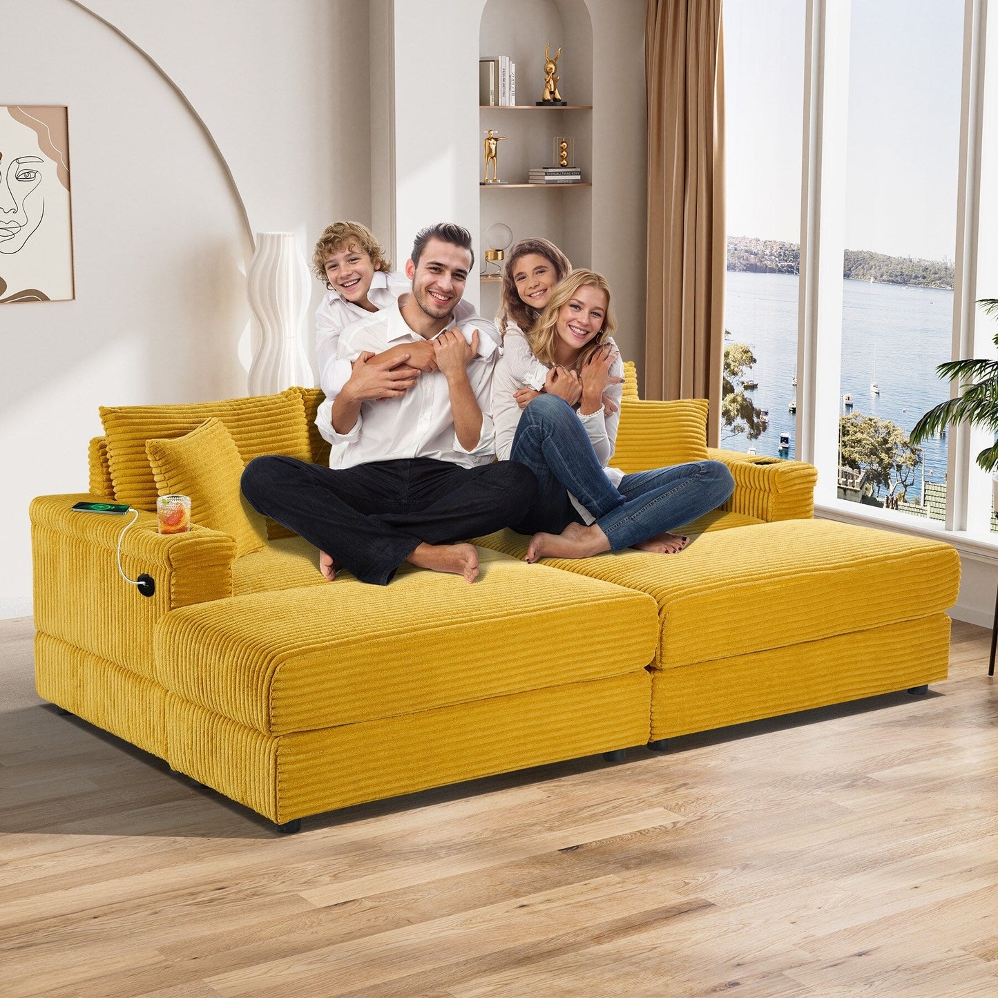 Ouyessir Upholstered Deep Seat Single Sofa with Ottoman for Living Room