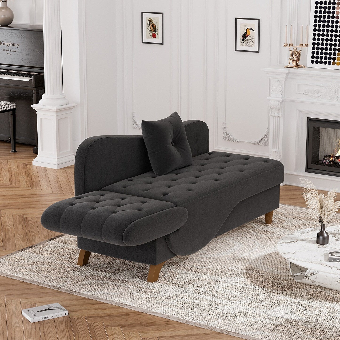 Ouyessir Upholstered Storage Chaise Lounge Chair with Left Armrest & Lumbar Pillow