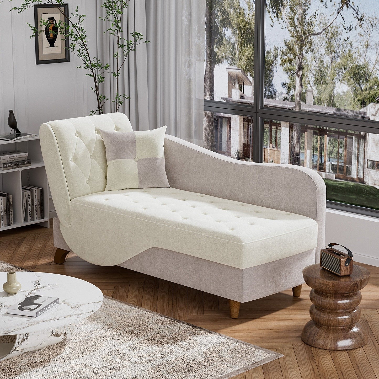 Ouyessir Upholstered Storage Chaise Lounge Chair with Left Armrest & Lumbar Pillow