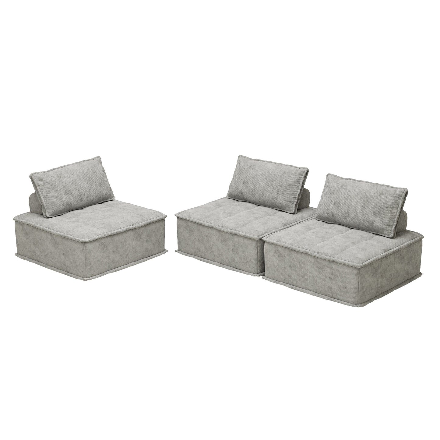 Oversized 3-piece Chenille Modular Square Sofa Set with High-Density Foam Cushions, Free Combination