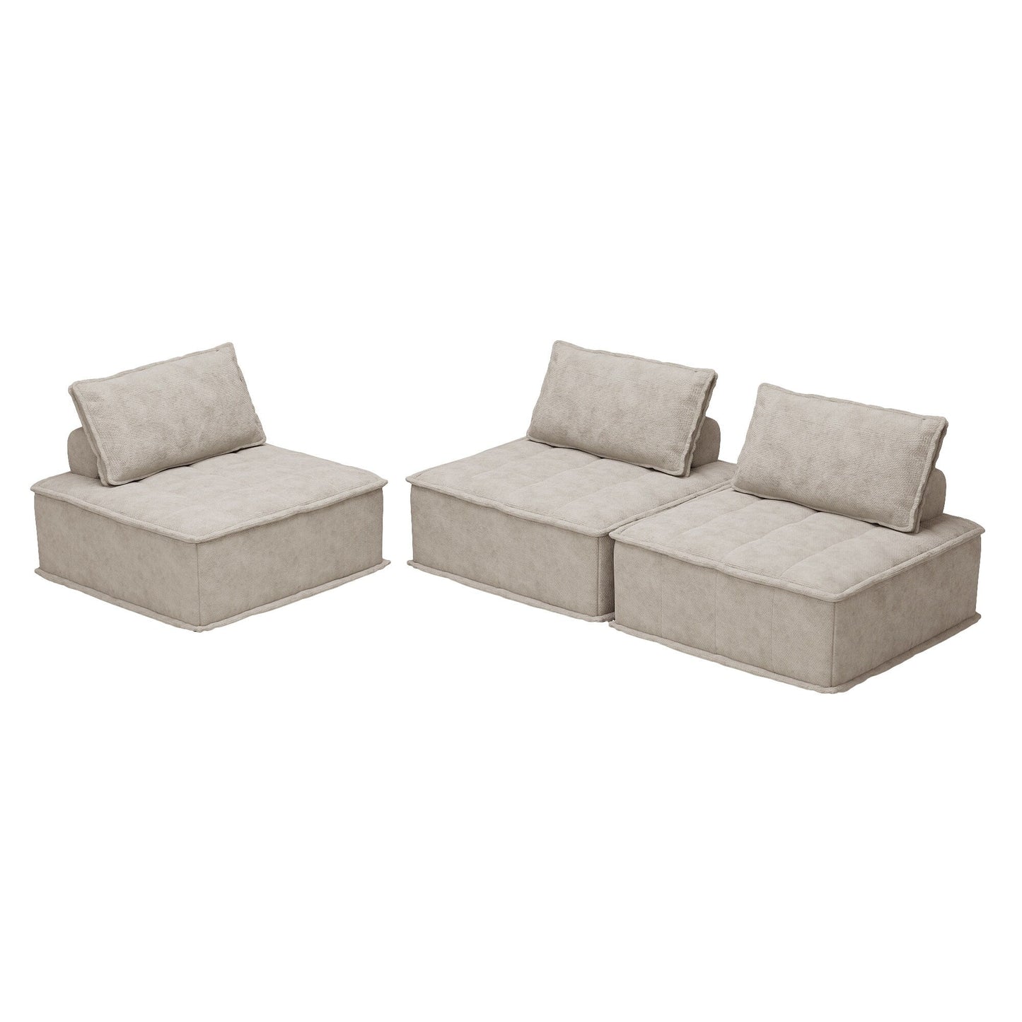 Oversized 3-piece Chenille Modular Square Sofa Set with High-Density Foam Cushions, Free Combination