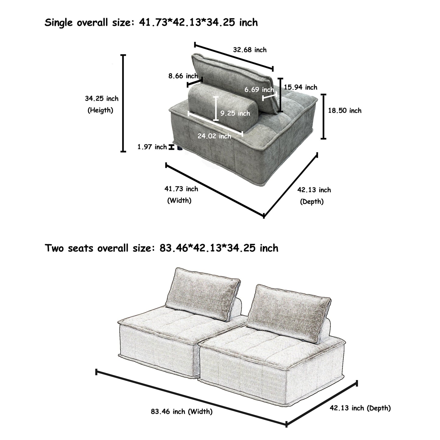 Oversized 4-piece Chenille Modular Square Sofa Set with High-Density Foam Cushions, Free Combination