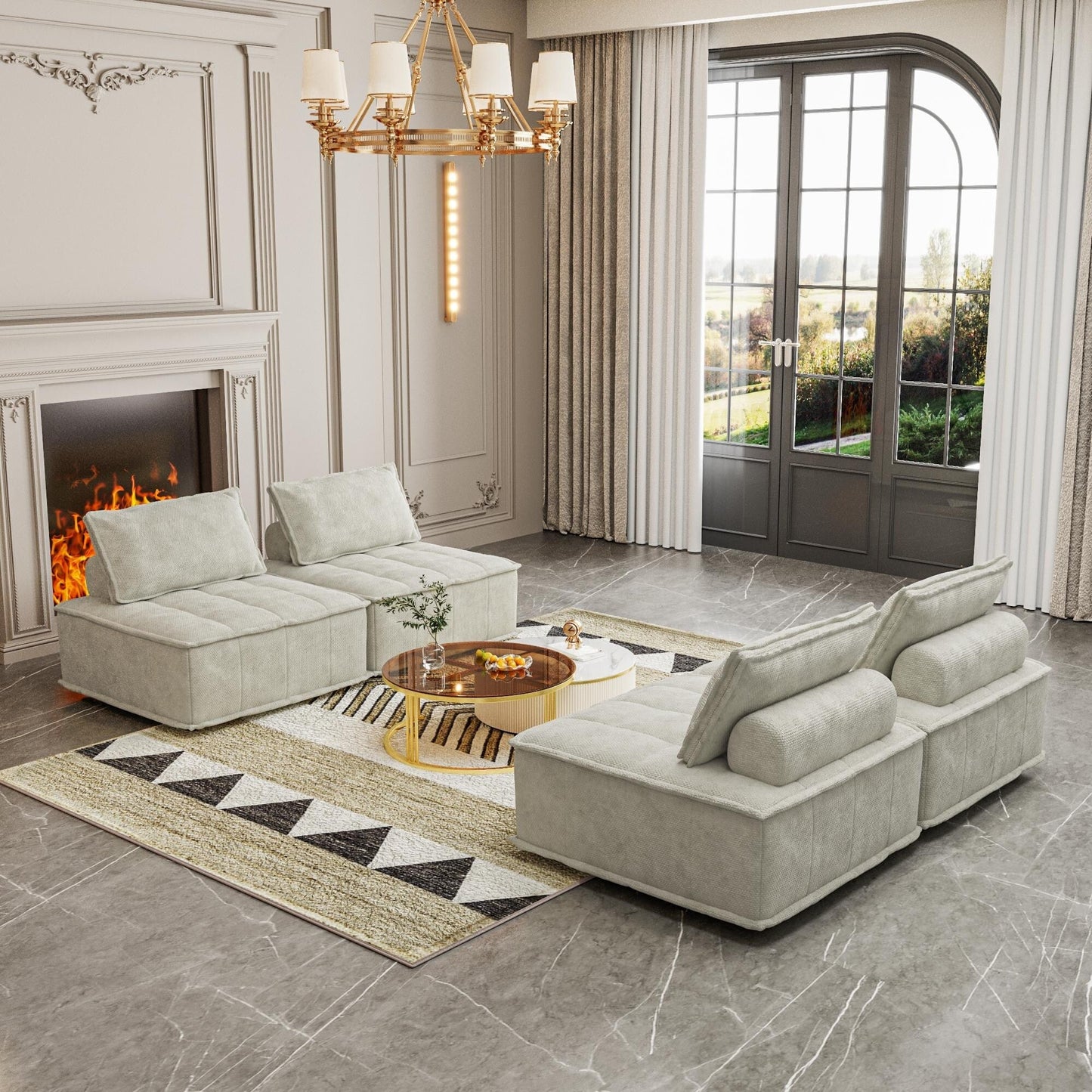 Oversized 4-piece Chenille Modular Square Sofa Set with High-Density Foam Cushions, Free Combination