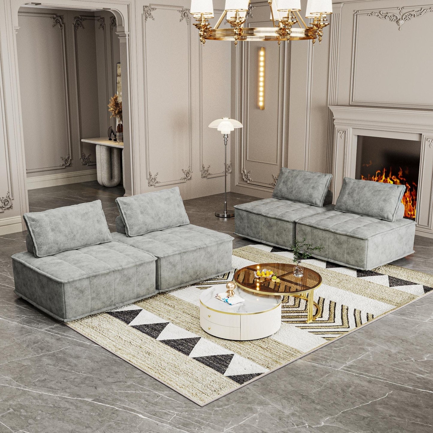 Oversized 4-piece Chenille Modular Square Sofa Set with High-Density Foam Cushions, Free Combination
