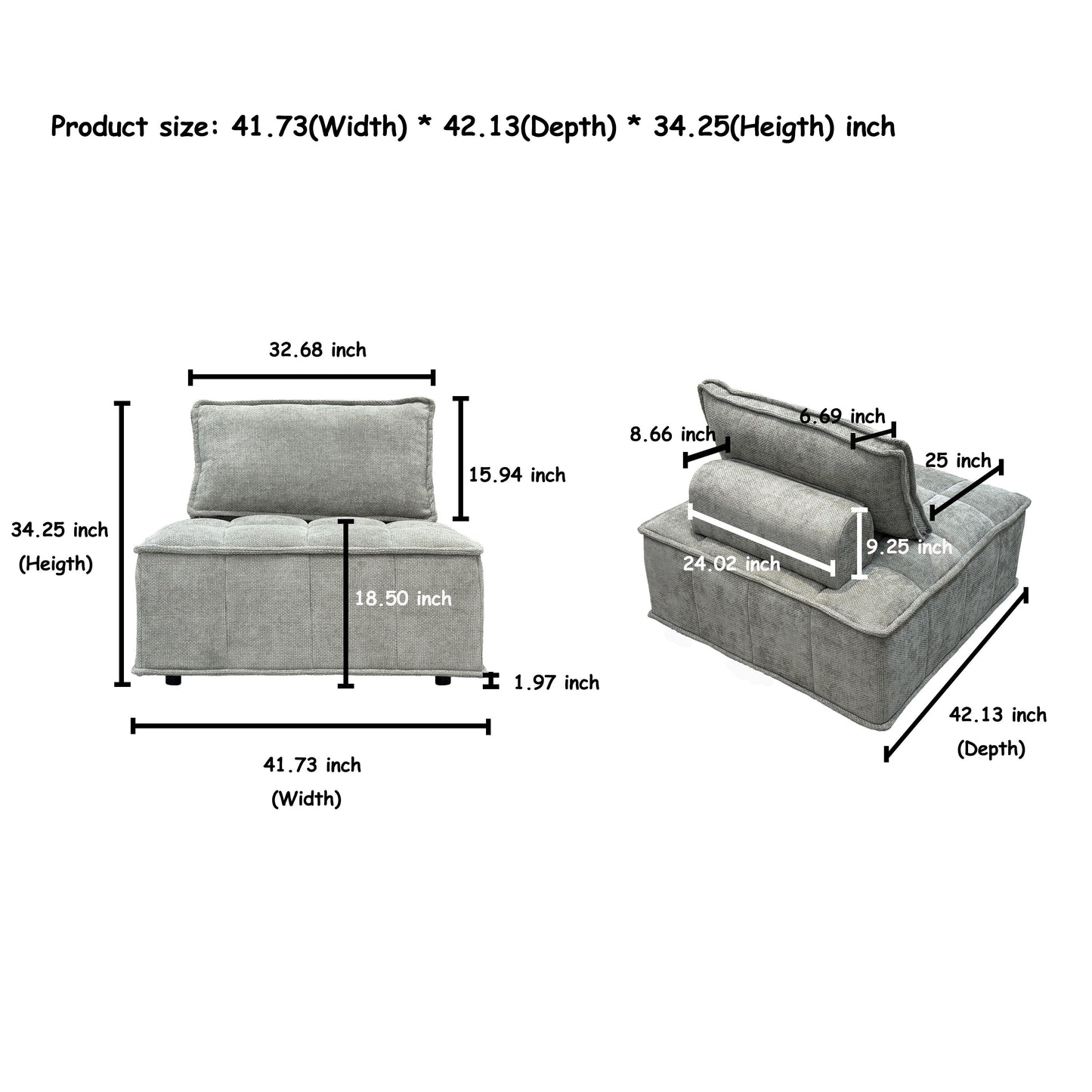 Oversized 4-piece Chenille Modular Square Sofa Set with High-Density Foam Cushions, Free Combination