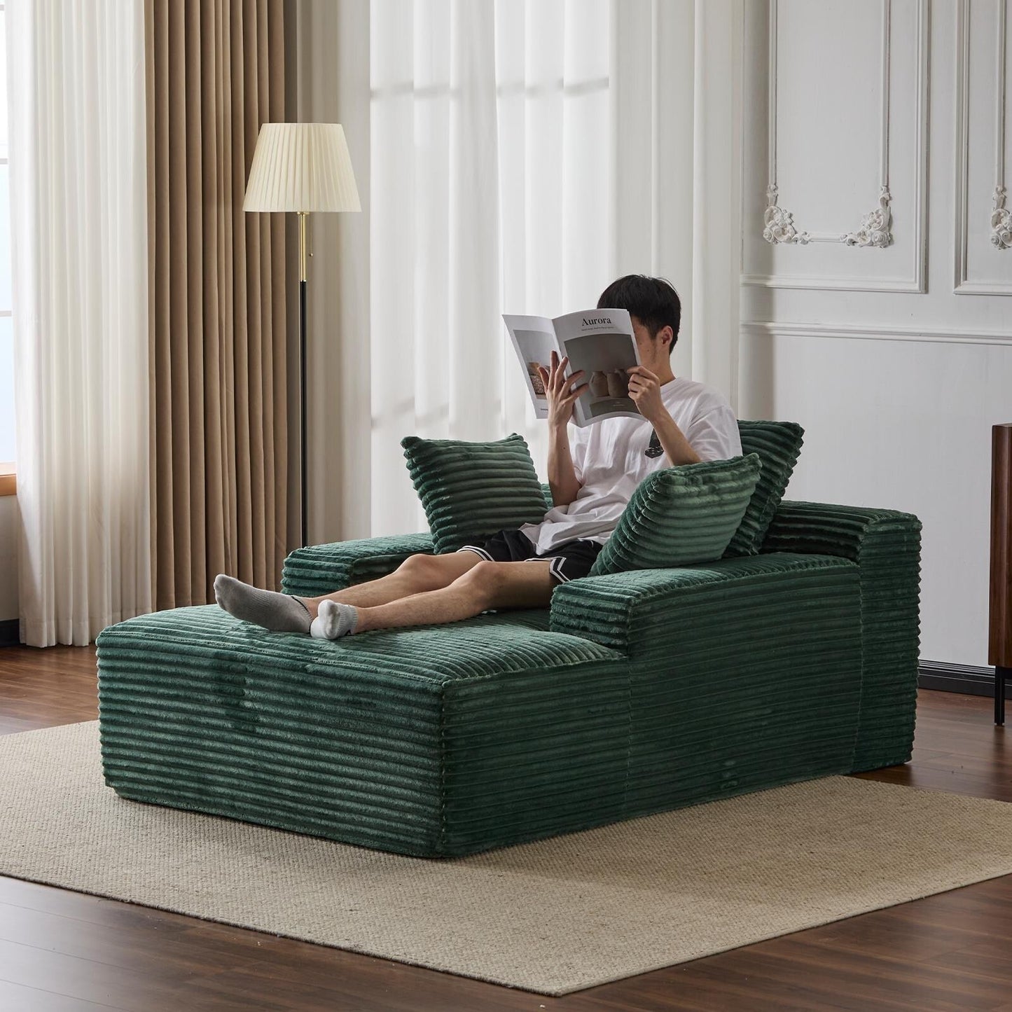 Oversized Chaise Lounge Cloud Couch Plush Corduroy Sleeper Sofa Daybed with Pillows for Living Room No Assembly