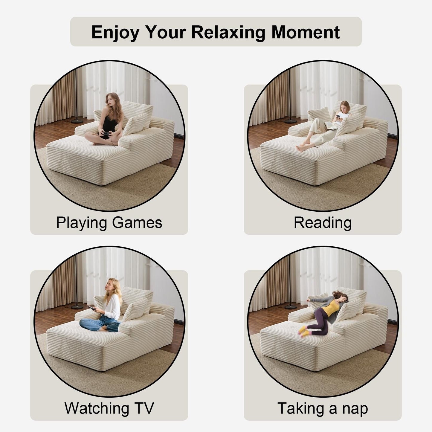 Oversized Chaise Lounge Cloud Couch Plush Corduroy Sleeper Sofa Daybed with Pillows for Living Room No Assembly