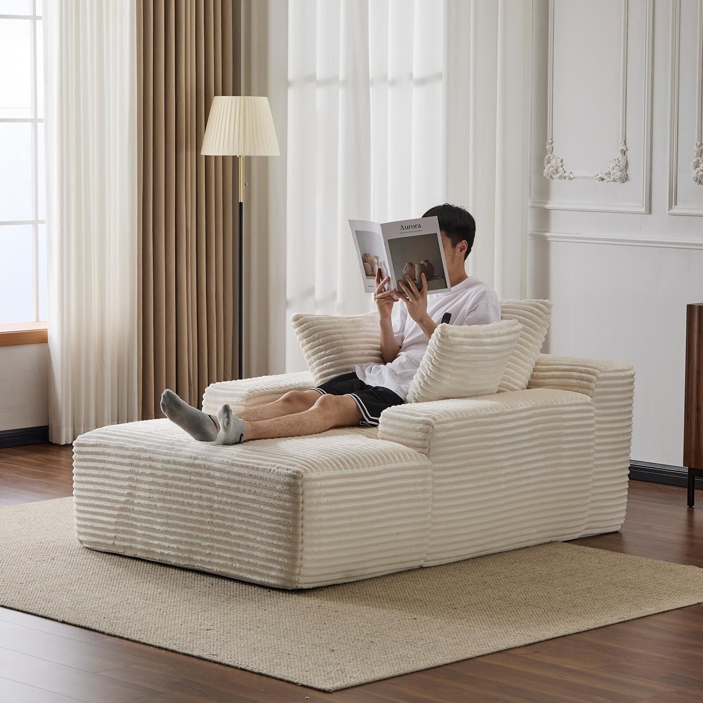 Oversized Chaise Lounge Cloud Couch Plush Corduroy Sleeper Sofa Daybed with Pillows for Living Room No Assembly