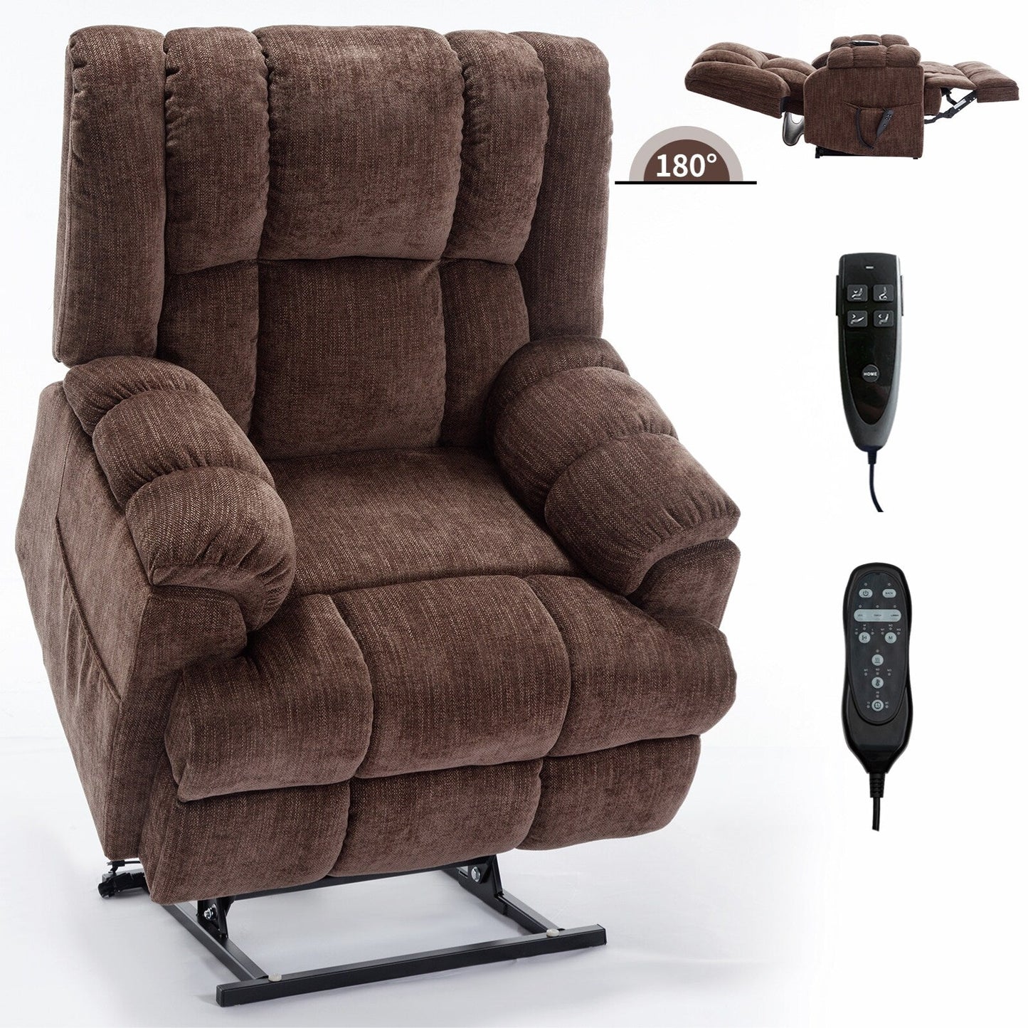 Oversized Chenille Upholstered Power Lift Massage Recliner with Massage, Lumbar Heating, 180° Flat Lay