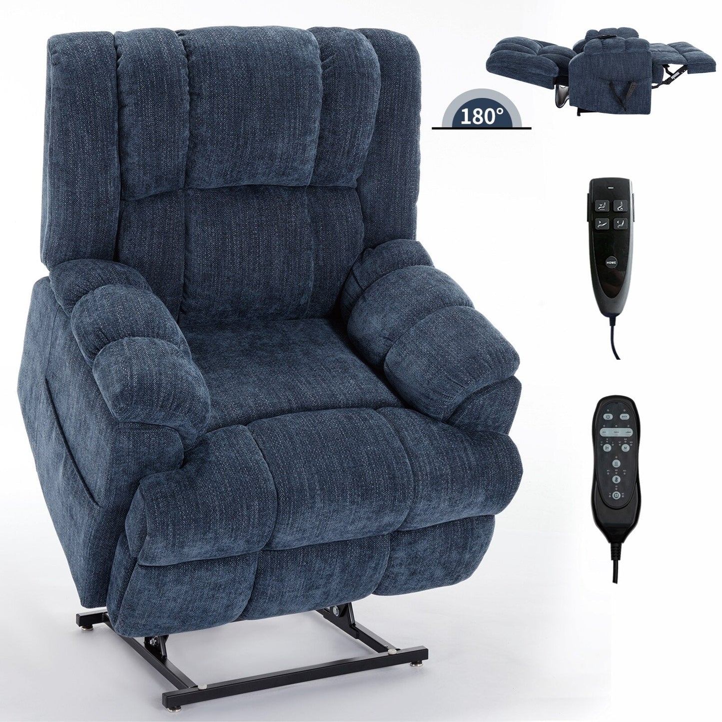 Oversized Chenille Upholstered Power Lift Massage Recliner with Massage, Lumbar Heating, 180° Flat Lay