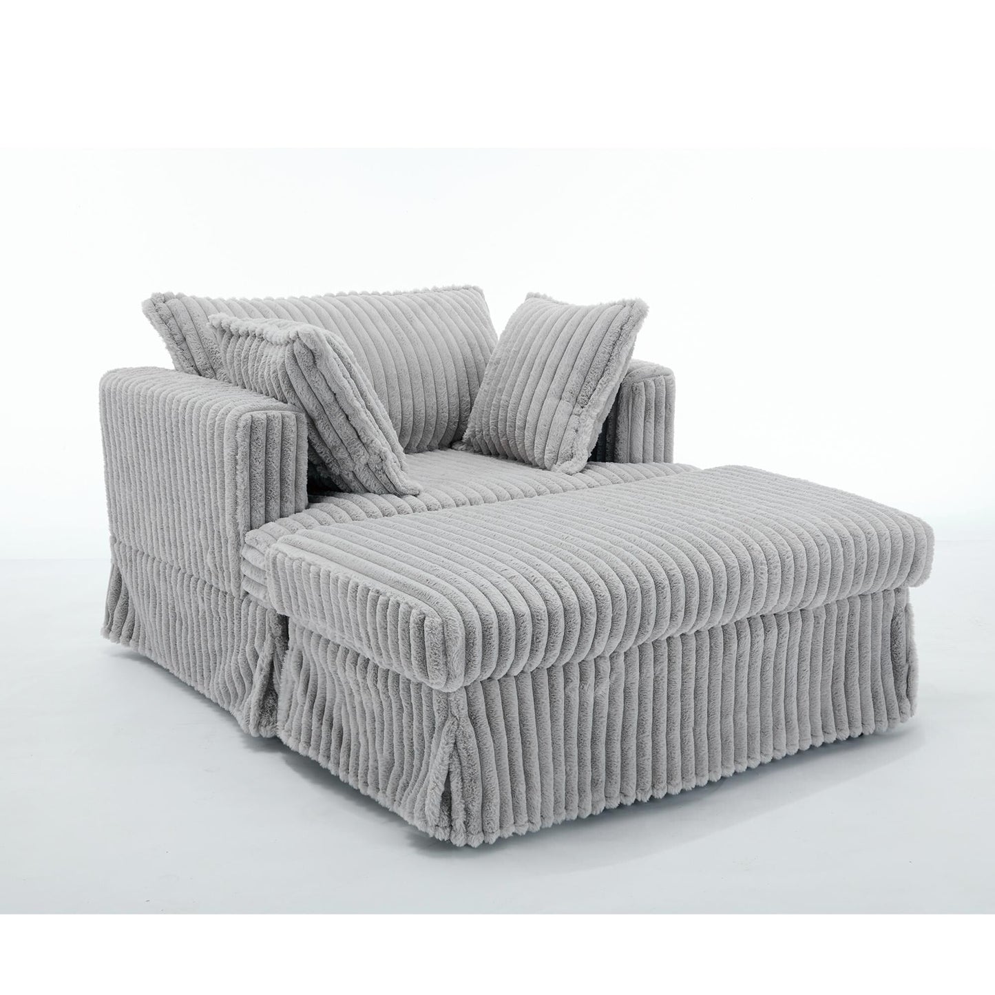 Oversized Corduroy Reclining Chair Deep Seat Armchair Single Thickened Upholstered Sofa with Pillow and Ottoman