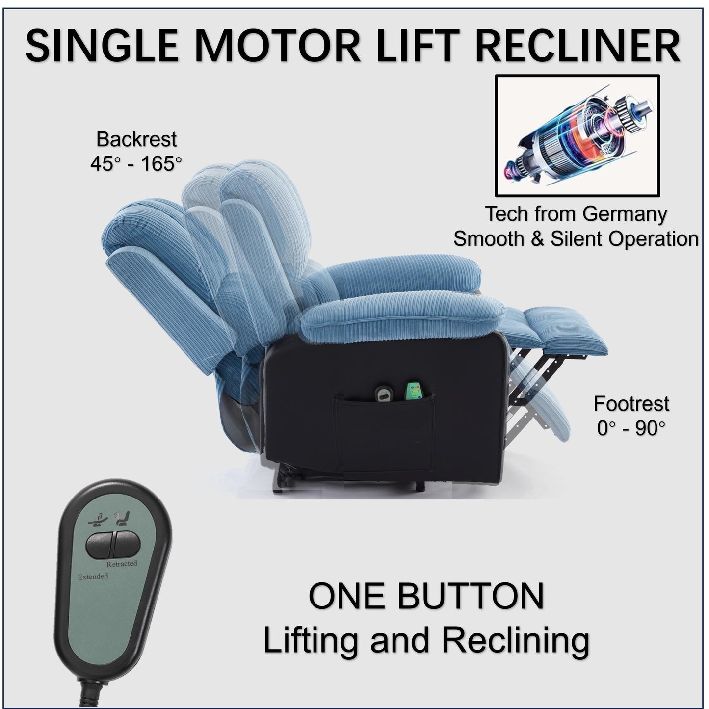 Oversized Corduroy Upholstered Power Lift Recliner with Vibration Massage, Lumbar Heating, Side Pockets