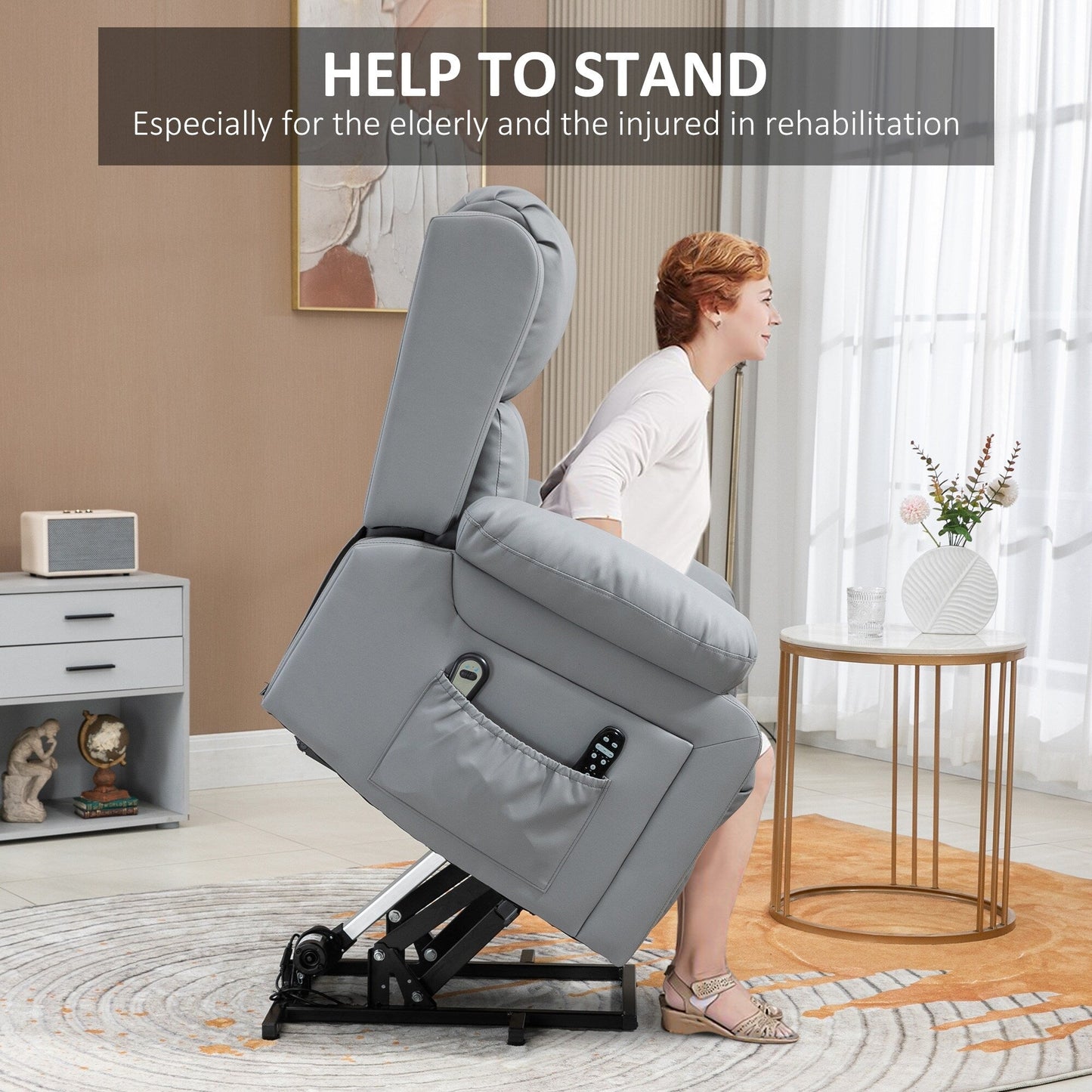 Oversized Electric Lift Recliner with Vibration Massage, Lumbar Heat, Remote Control, and Convenient Side Storage