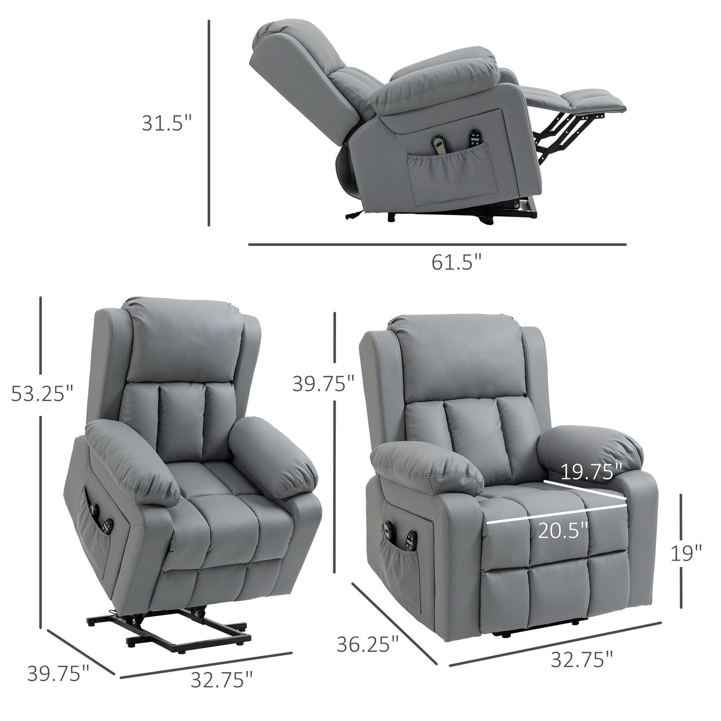 Oversized Electric Lift Recliner with Vibration Massage, Lumbar Heat, Remote Control, and Convenient Side Storage