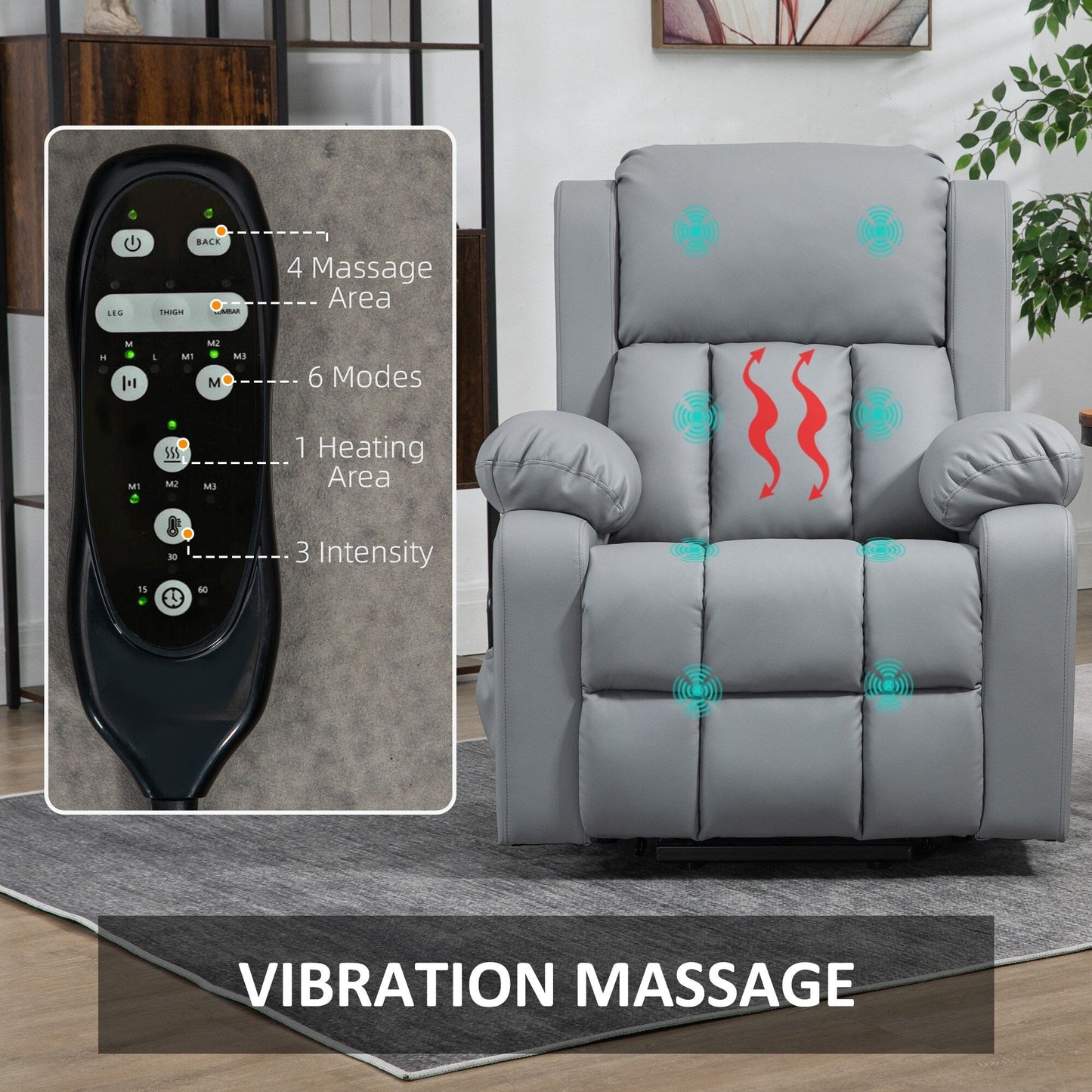 Oversized Electric Lift Recliner with Vibration Massage, Lumbar Heat, Remote Control, and Convenient Side Storage