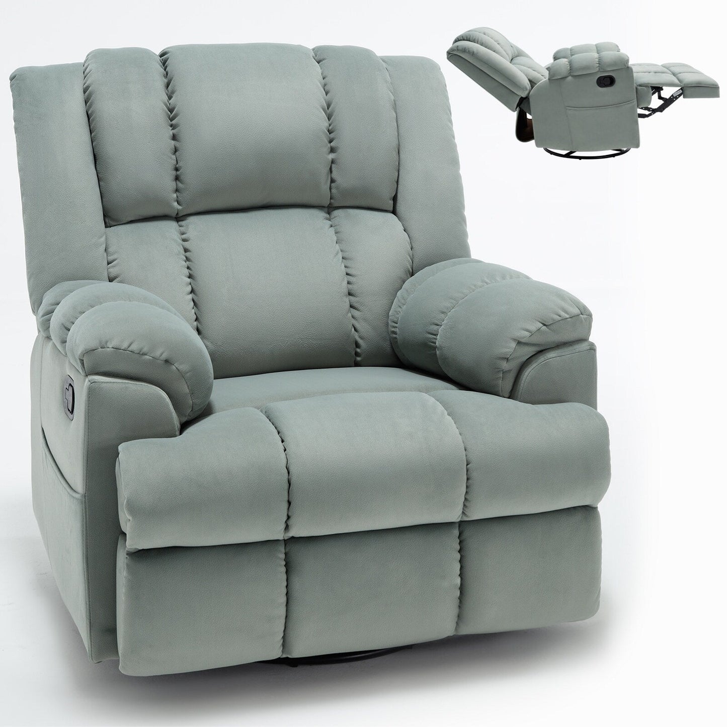 Oversized Fabric Recliner Chair with 360° Swivel and Rocking Function, Manual Control for Maximum Comfort