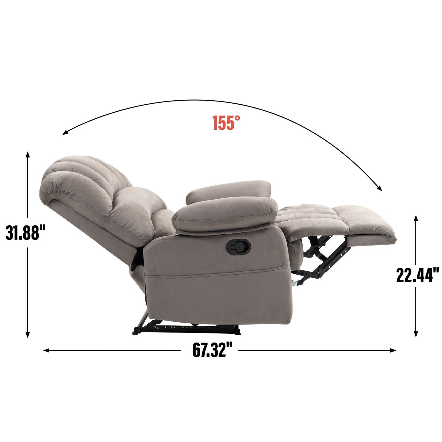 Oversized Manual Recliner with 155° Recline, Easy Assembly, and Spacious Design for Living Room