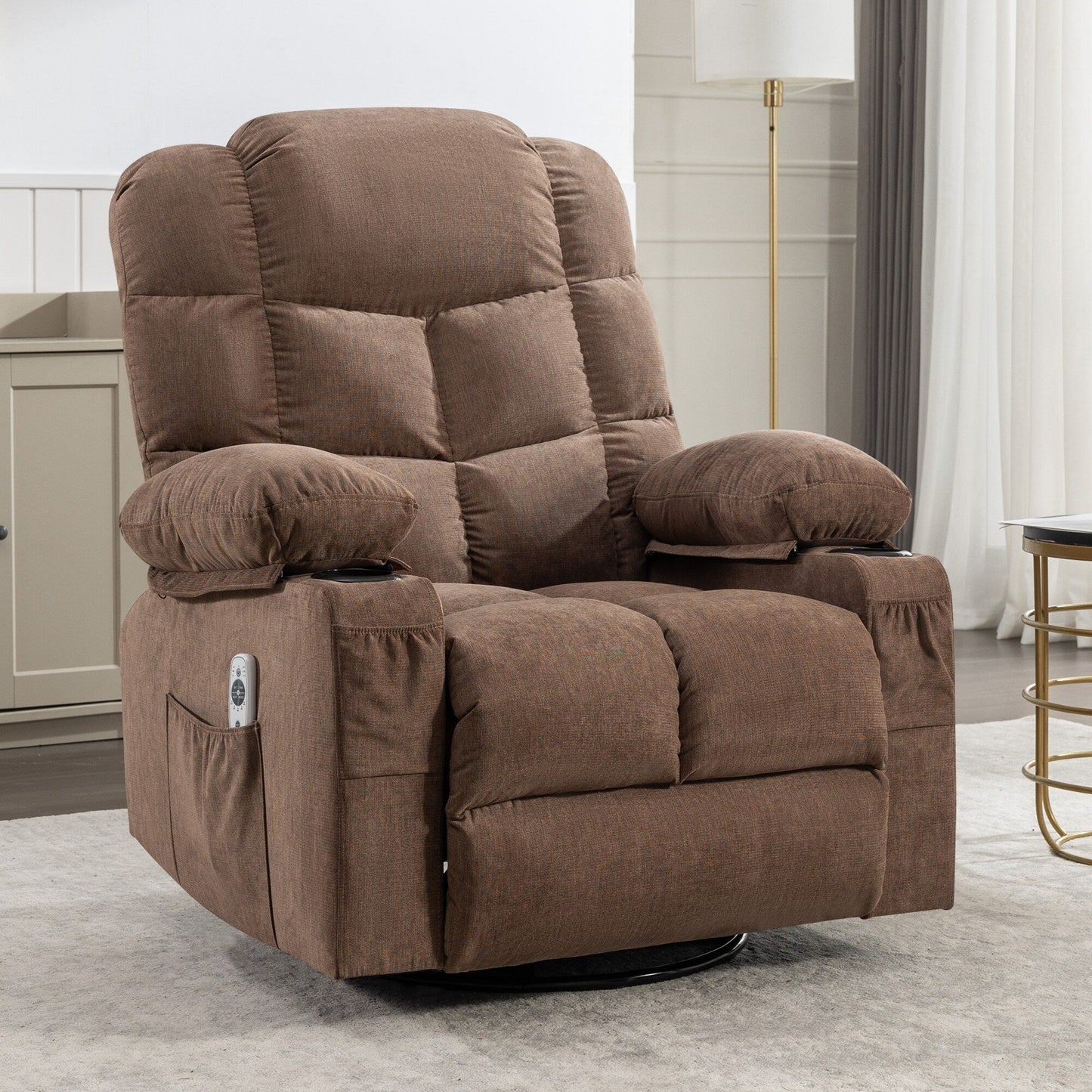 Oversized Massage Heat Recliner Chair Manual Rocking Chair with 2 Cup Holders and USB Charge Port Side Pockets