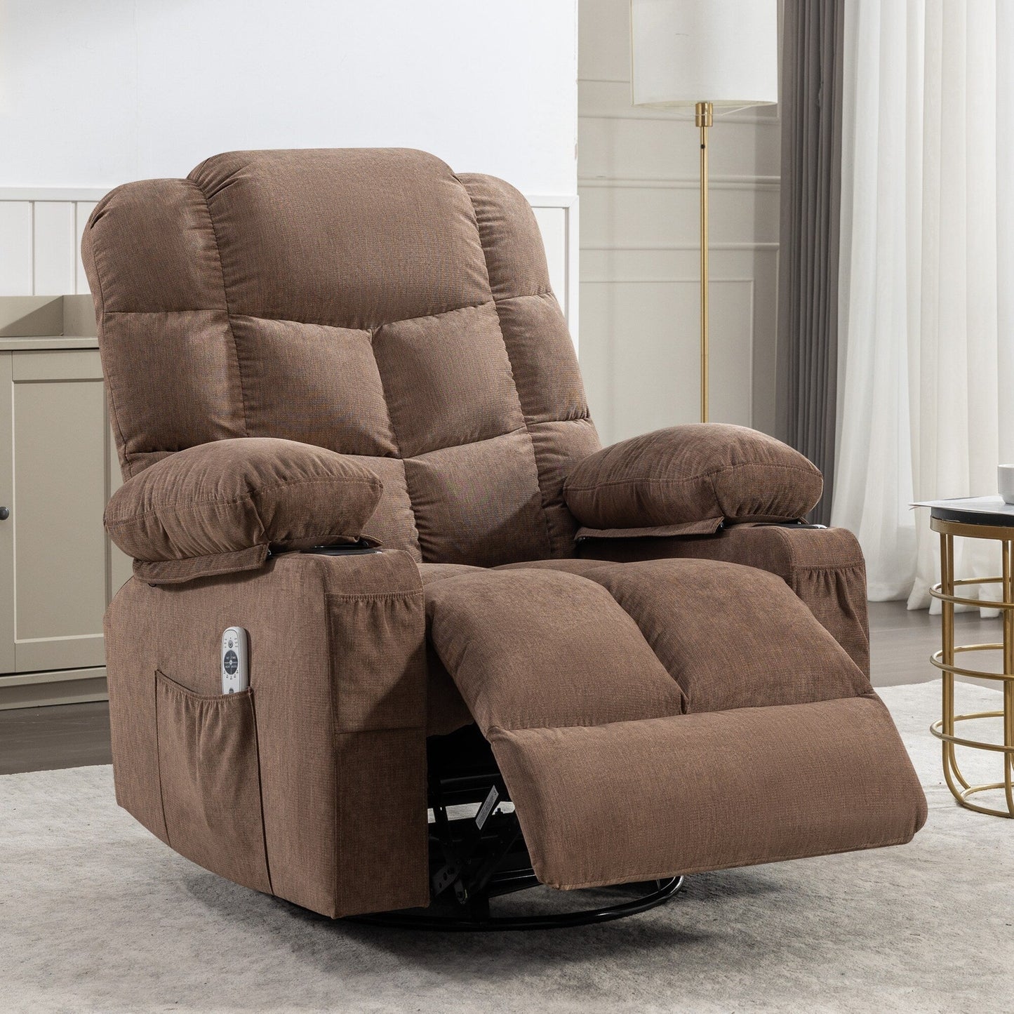 Oversized Massage Heat Recliner Chair Manual Rocking Chair with 2 Cup Holders and USB Charge Port Side Pockets
