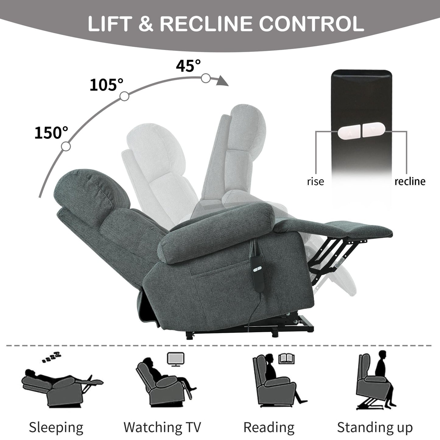 Oversized Power Lift Recliner Chair For Elderly,Reclining Sofa Chair With Remote Control,Side Pocket,Spacious Seat