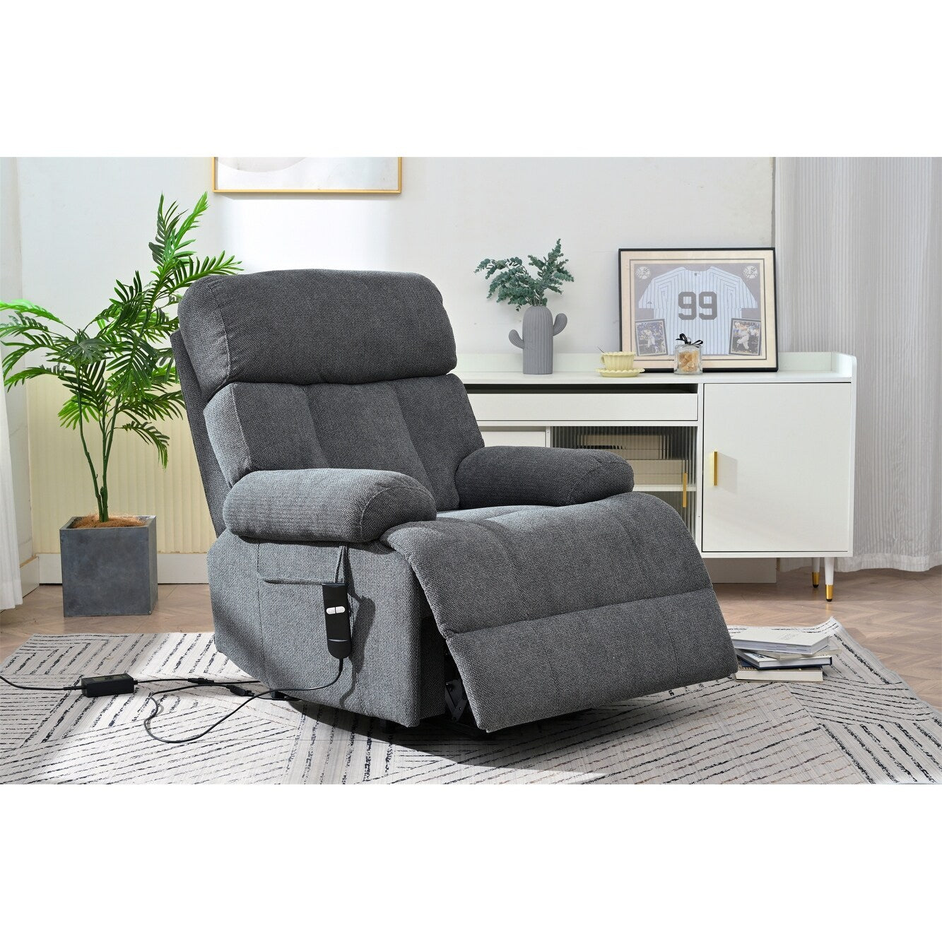 Oversized Power Lift Recliner Chair For Elderly,Reclining Sofa Chair With Remote Control,Side Pocket,Spacious Seat