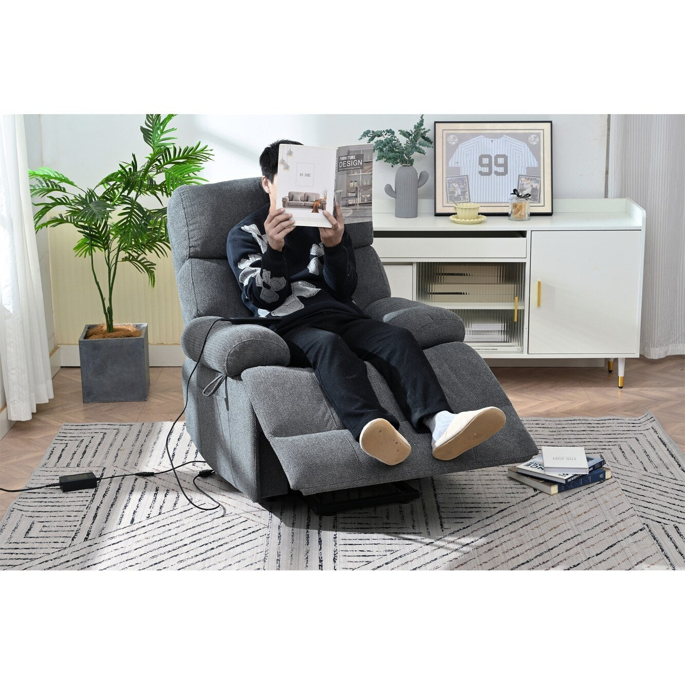 Oversized Power Lift Recliner Chair For Elderly,Reclining Sofa Chair With Remote Control,Side Pocket,Spacious Seat