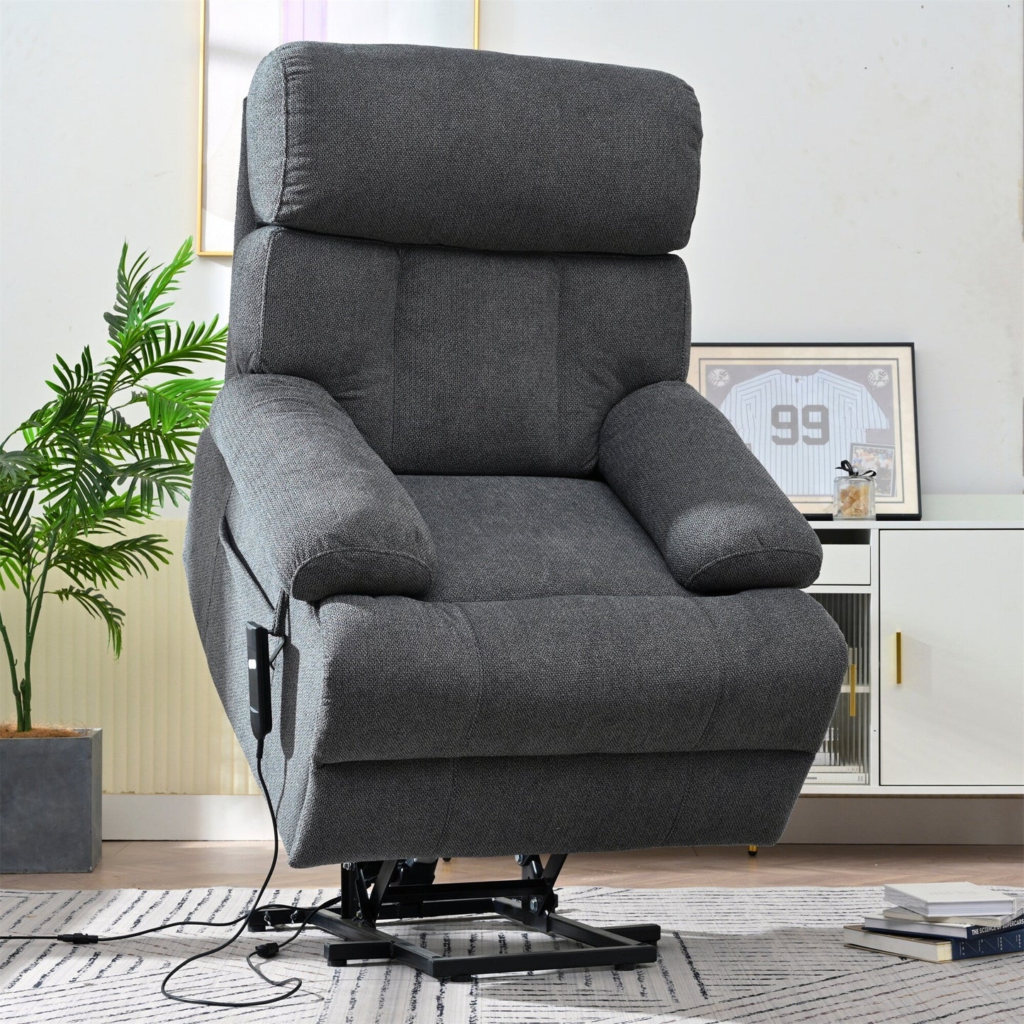 Oversized Power Lift Recliner Chair For Elderly,Reclining Sofa Chair With Remote Control,Side Pocket,Spacious Seat