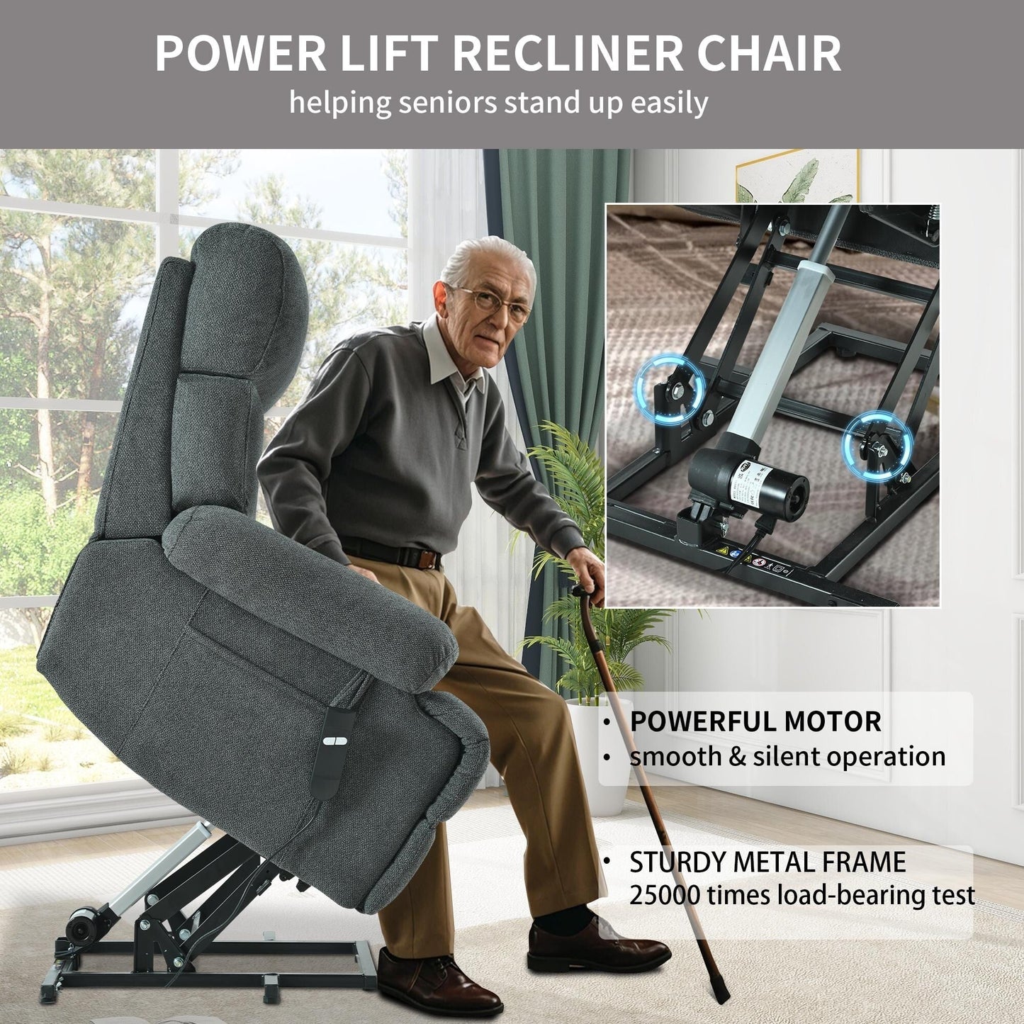 Oversized Power Lift Recliner Chair For Elderly,Reclining Sofa Chair With Remote Control,Side Pocket,Spacious Seat