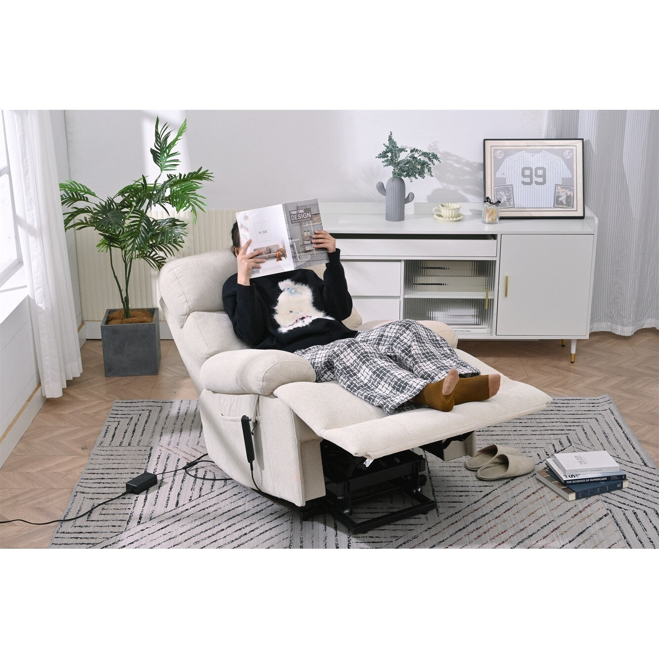 Oversized Power Lift Recliner Chair For Elderly,Reclining Sofa Chair With Remote Control,Side Pocket,Spacious Seat