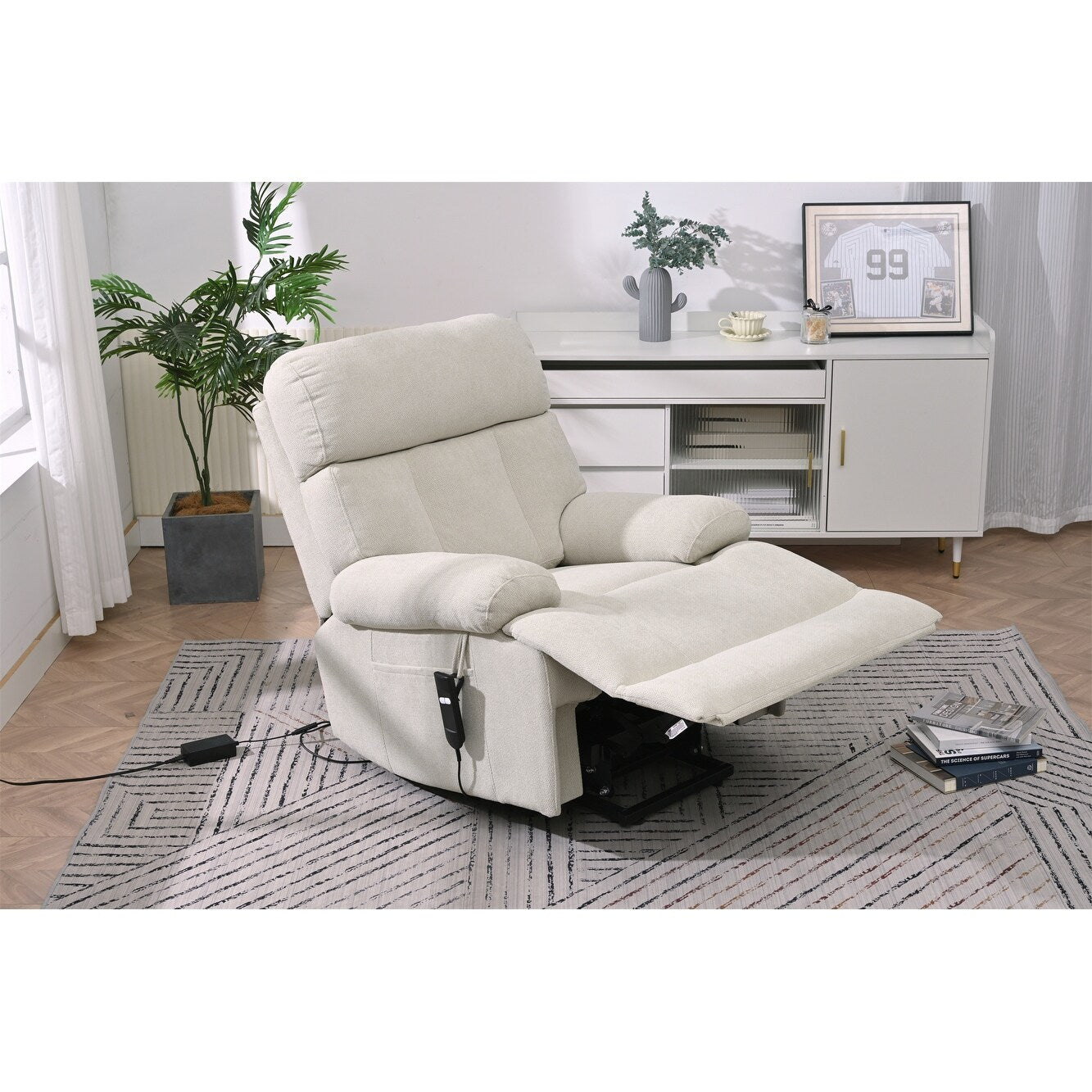Oversized Power Lift Recliner Chair For Elderly,Reclining Sofa Chair With Remote Control,Side Pocket,Spacious Seat