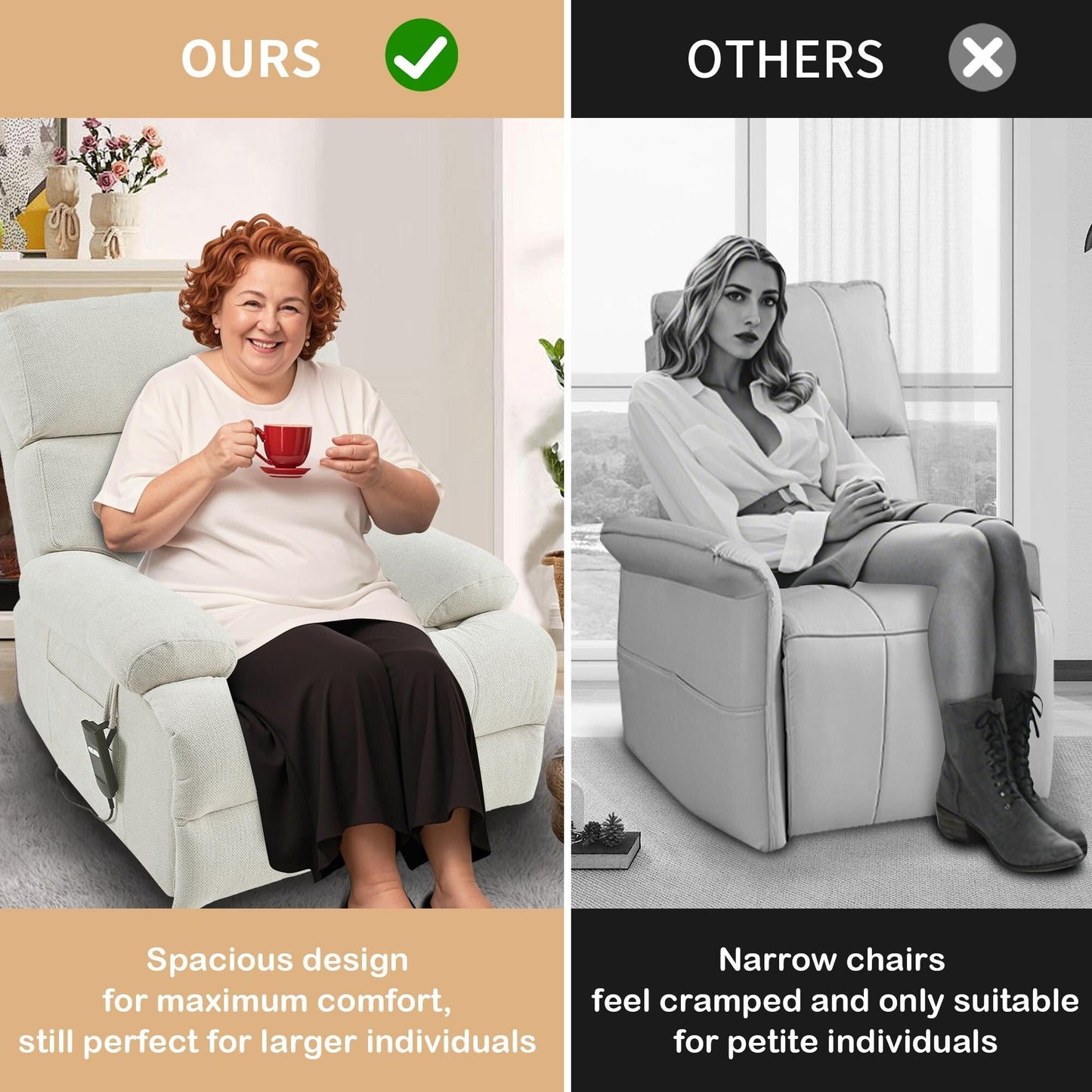Oversized Power Lift Recliner Chair For Elderly,Reclining Sofa Chair With Remote Control,Side Pocket,Spacious Seat