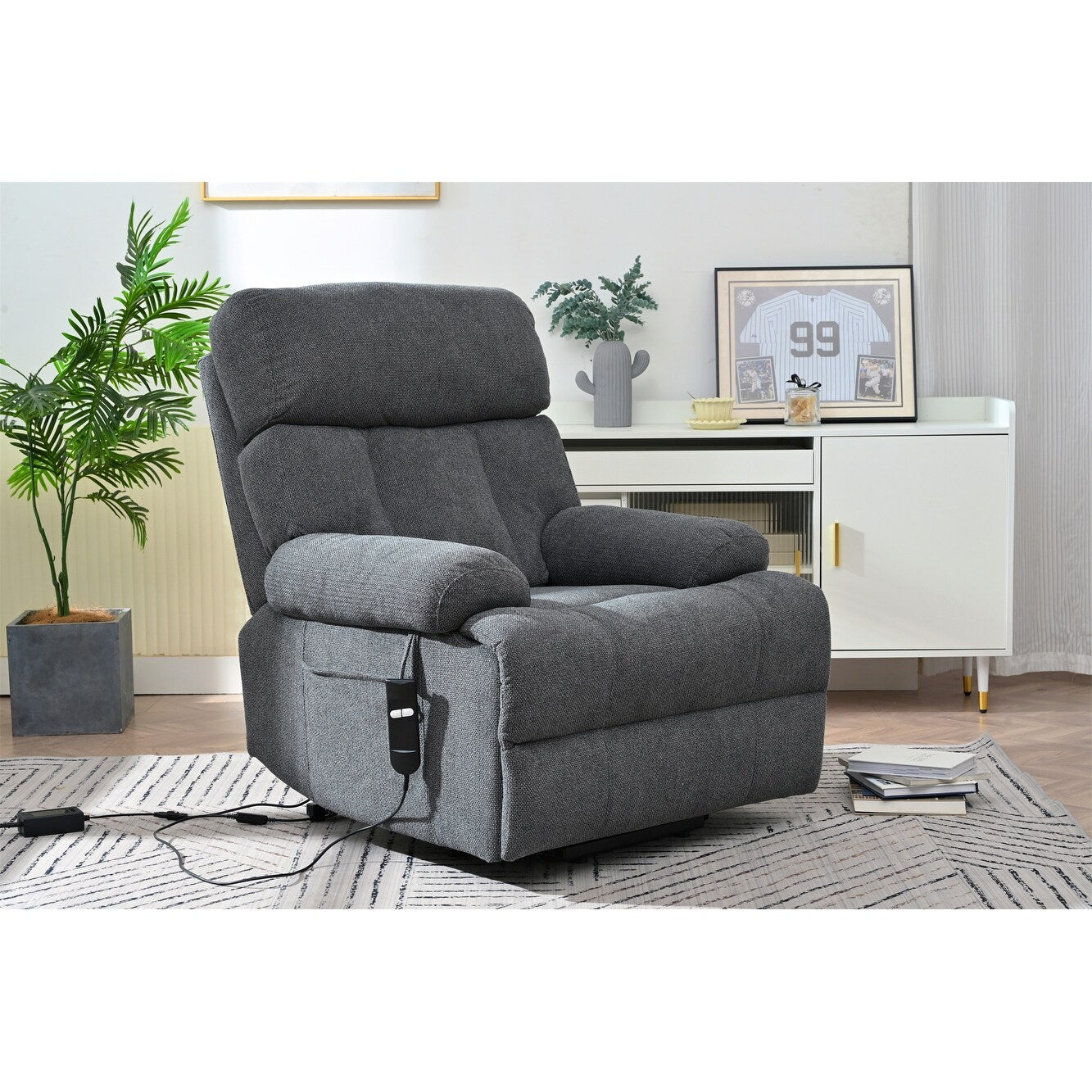 Oversized Power Lift Recliner Chair For Elderly,Reclining Sofa Chair With Remote Control,Side Pocket,Spacious Seat