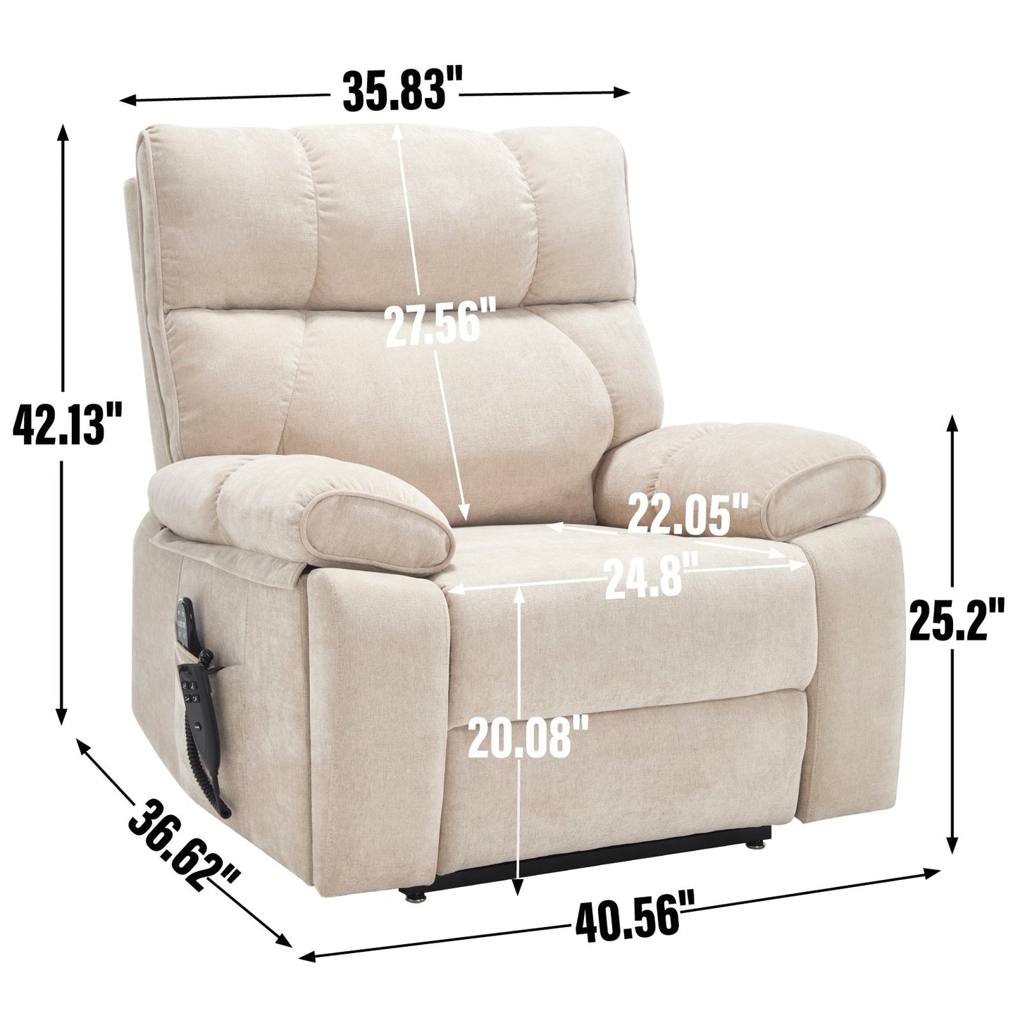 Oversized Power Lift Recliner with Dual Motors, Heat & Massage Functions, Infinite Position Recline, Hidden Cup Holders