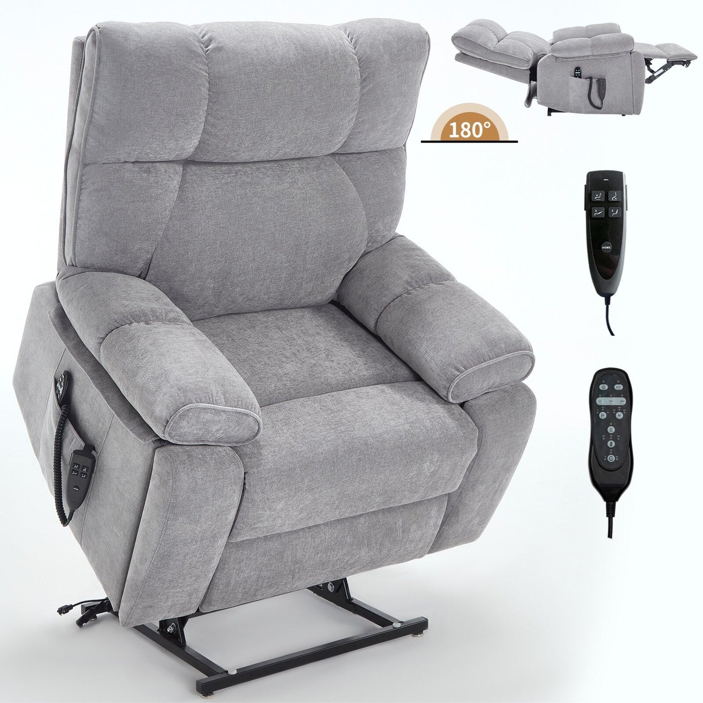 Oversized Power Lift Recliner with Dual Motors, Heat & Massage Functions, Infinite Position Recline, Hidden Cup Holders