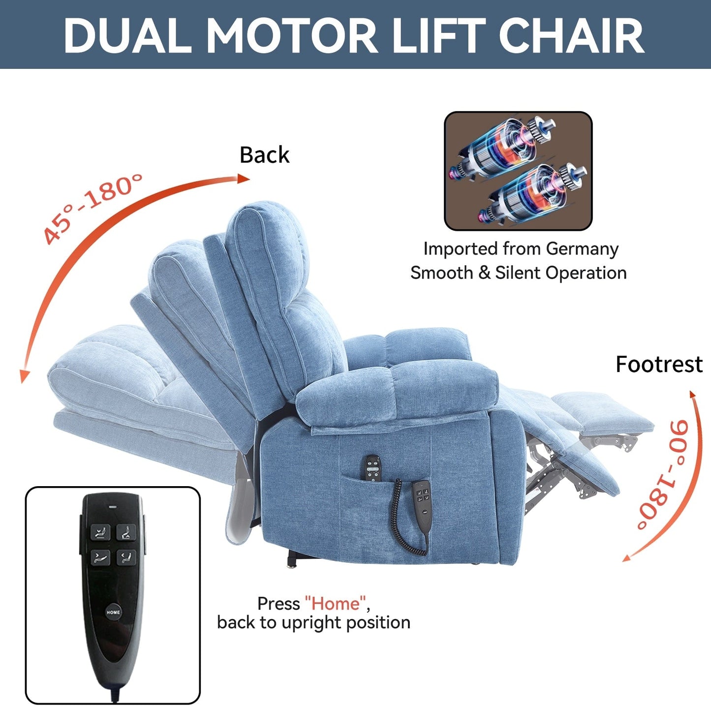 Oversized Power Lift Recliner with Dual Motors, Heat & Massage Functions, Infinite Position Recline, Hidden Cup Holders