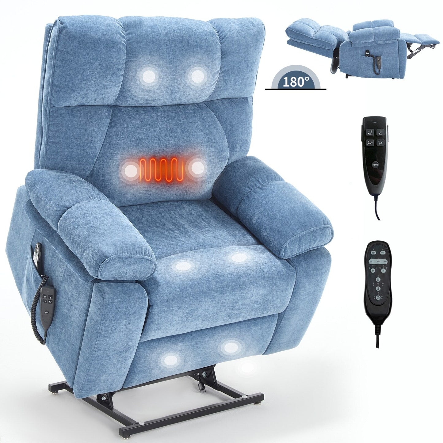 Oversized Power Lift Recliner with Dual Motors, Heat & Massage Functions, Infinite Position Recline, Hidden Cup Holders