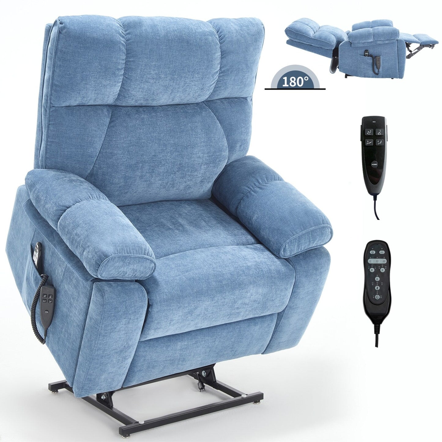 Oversized Power Lift Recliner with Dual Motors, Heat & Massage Functions, Infinite Position Recline, Hidden Cup Holders
