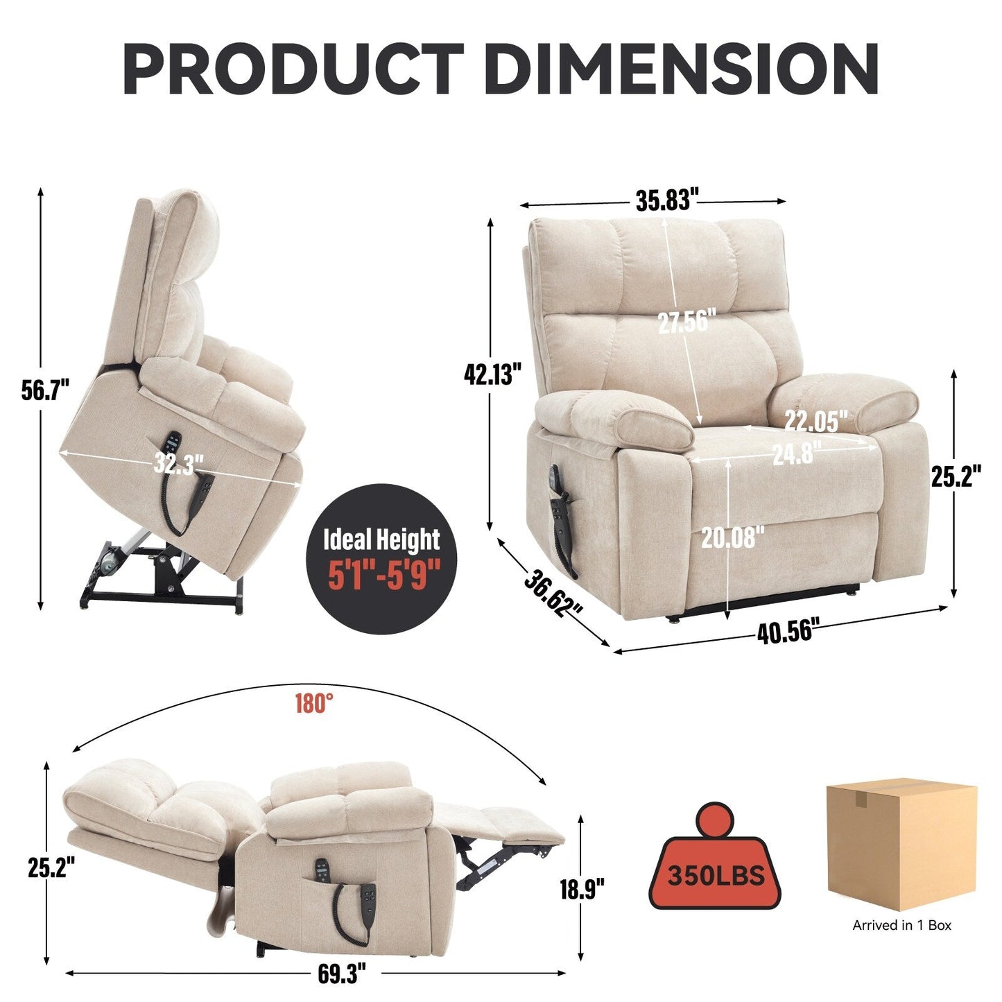Oversized Power Lift Recliner with Dual Motors, Heat & Massage Functions, Infinite Position Recline, Hidden Cup Holders
