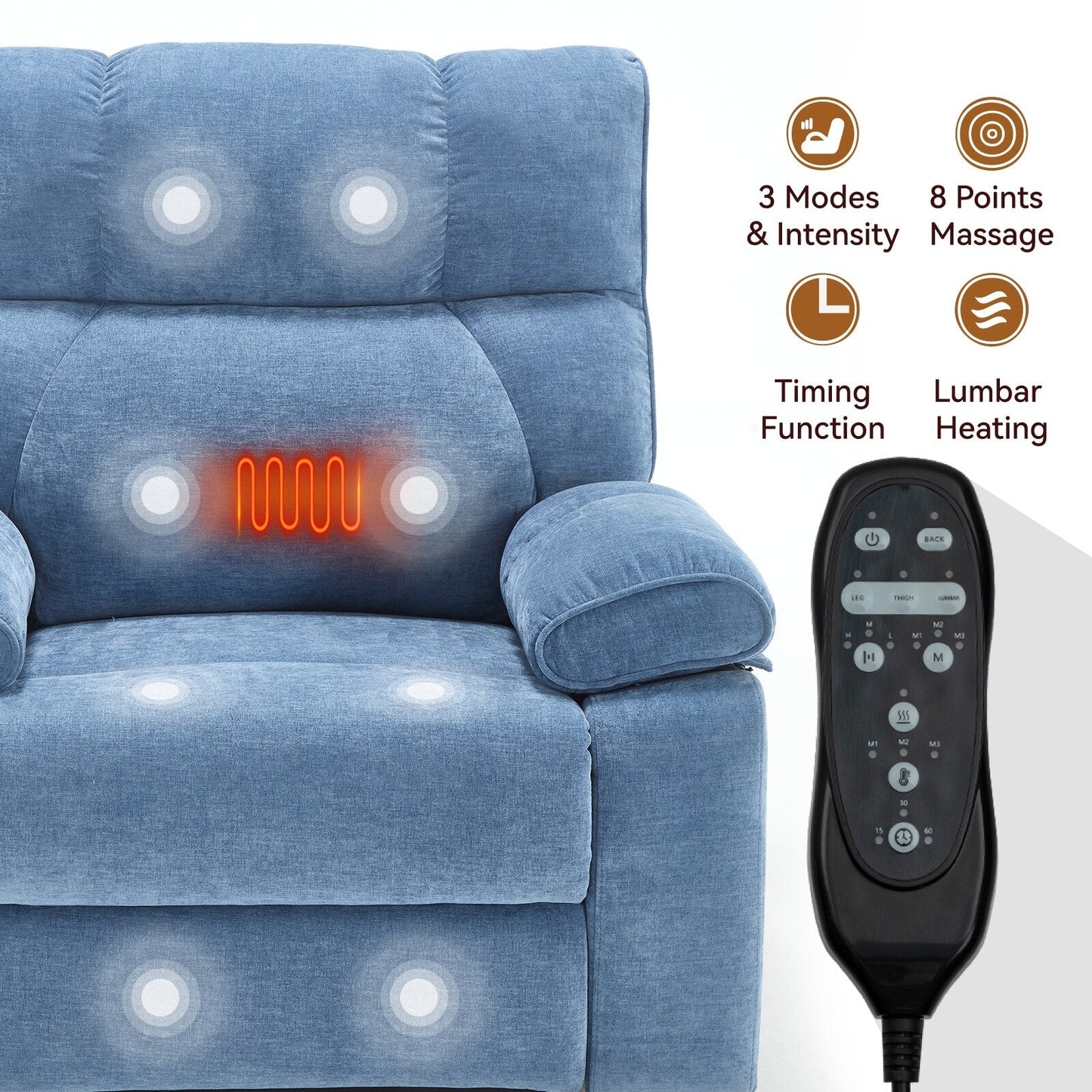 Oversized Power Lift Recliner with Dual Motors, Heat & Massage Functions, Infinite Position Recline, Hidden Cup Holders