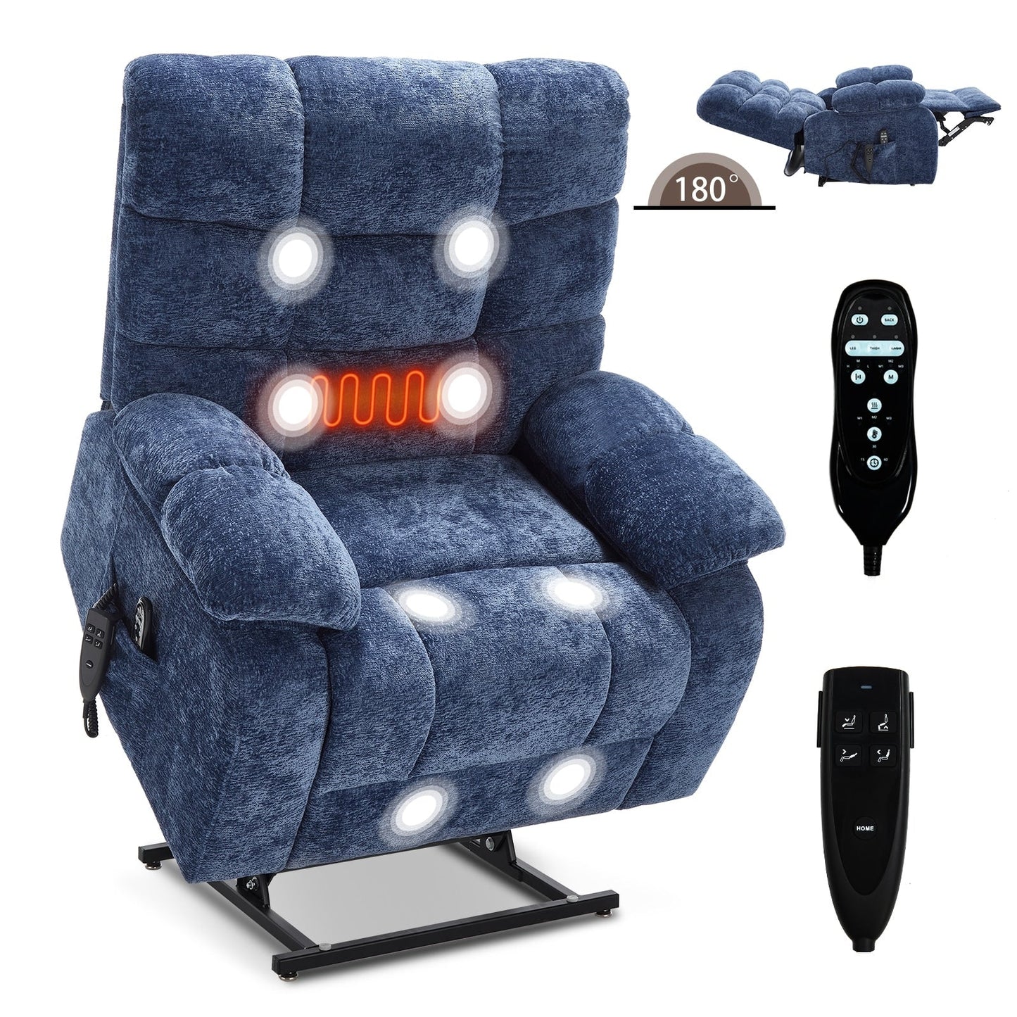 Oversized Power Lift Recliner with Dual Motors, Heat & Massage, Infinite Recline (350LBS Capacity), Remote Control