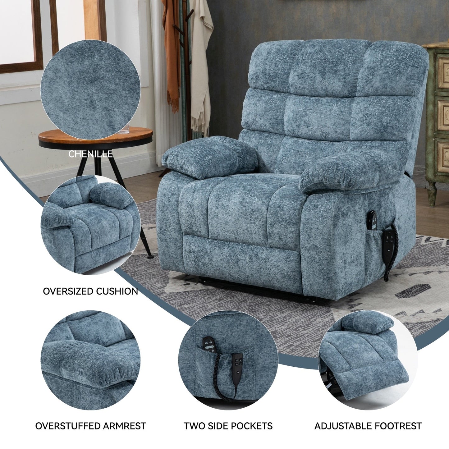 Oversized Power Lift Recliner with Dual Motors, Heat & Massage, Infinite Recline (350LBS Capacity), Remote Control