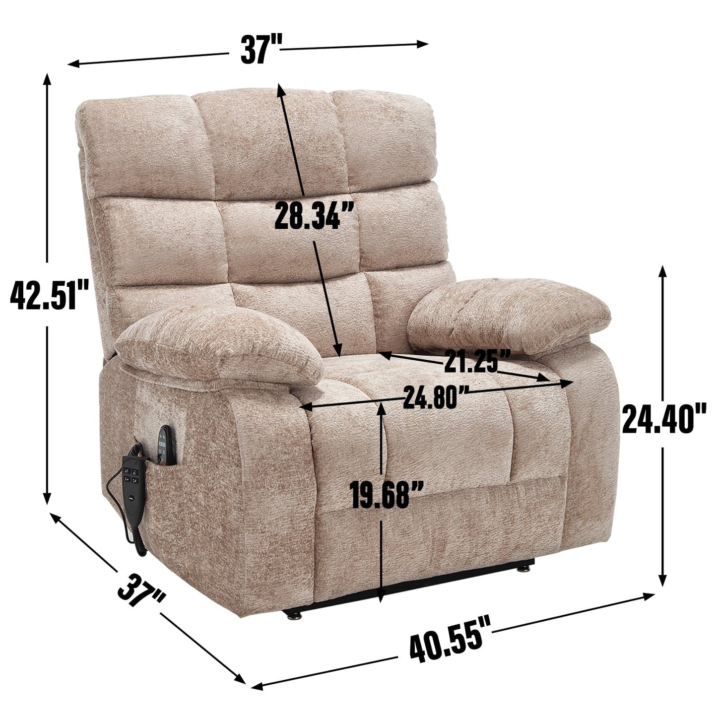 Oversized Power Lift Recliner with Dual Motors, Heat & Massage, Infinite Recline (350LBS Capacity), Remote Control